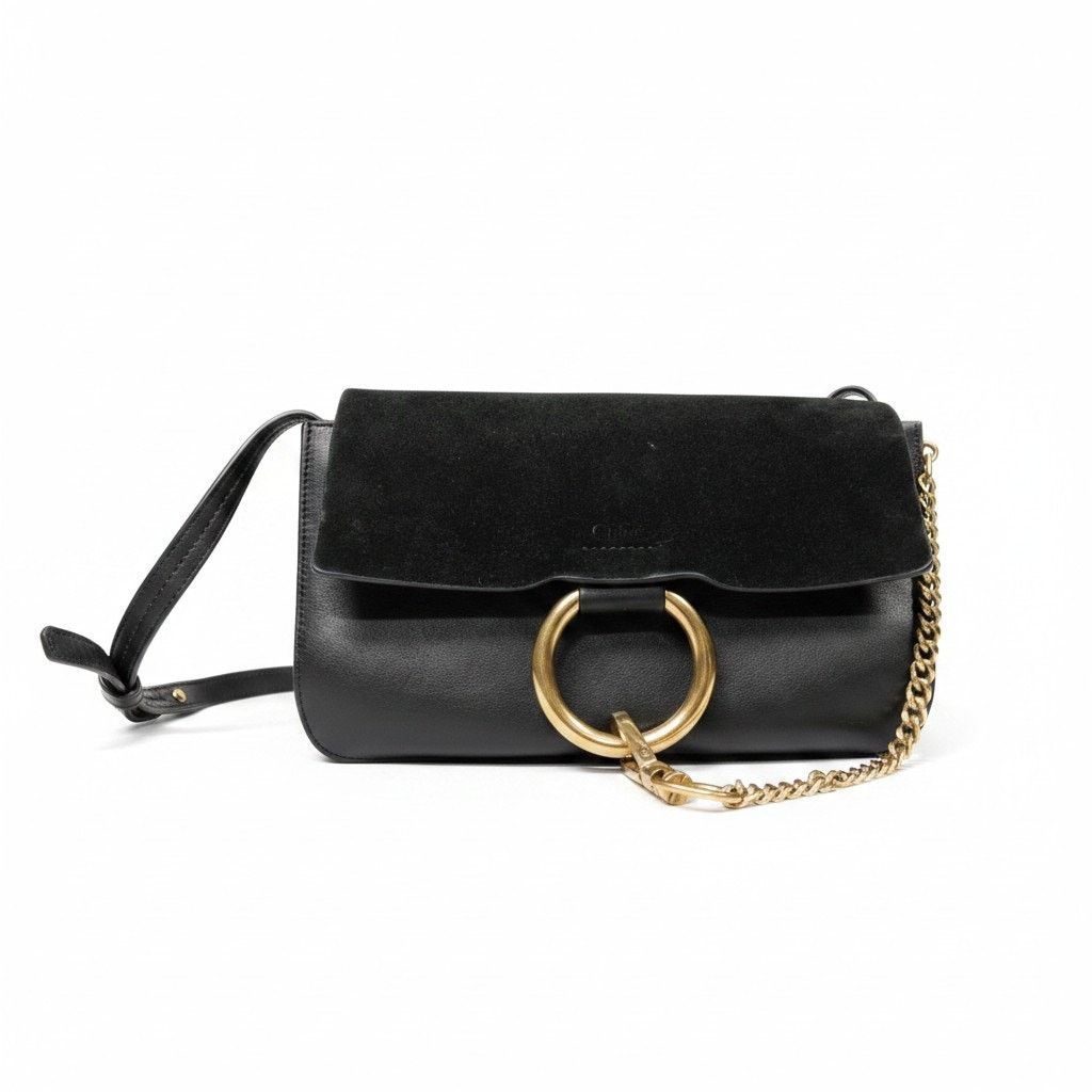 Chloe Faye Black Gold Shoulder Strap Small Handbag $1,350, Women's
