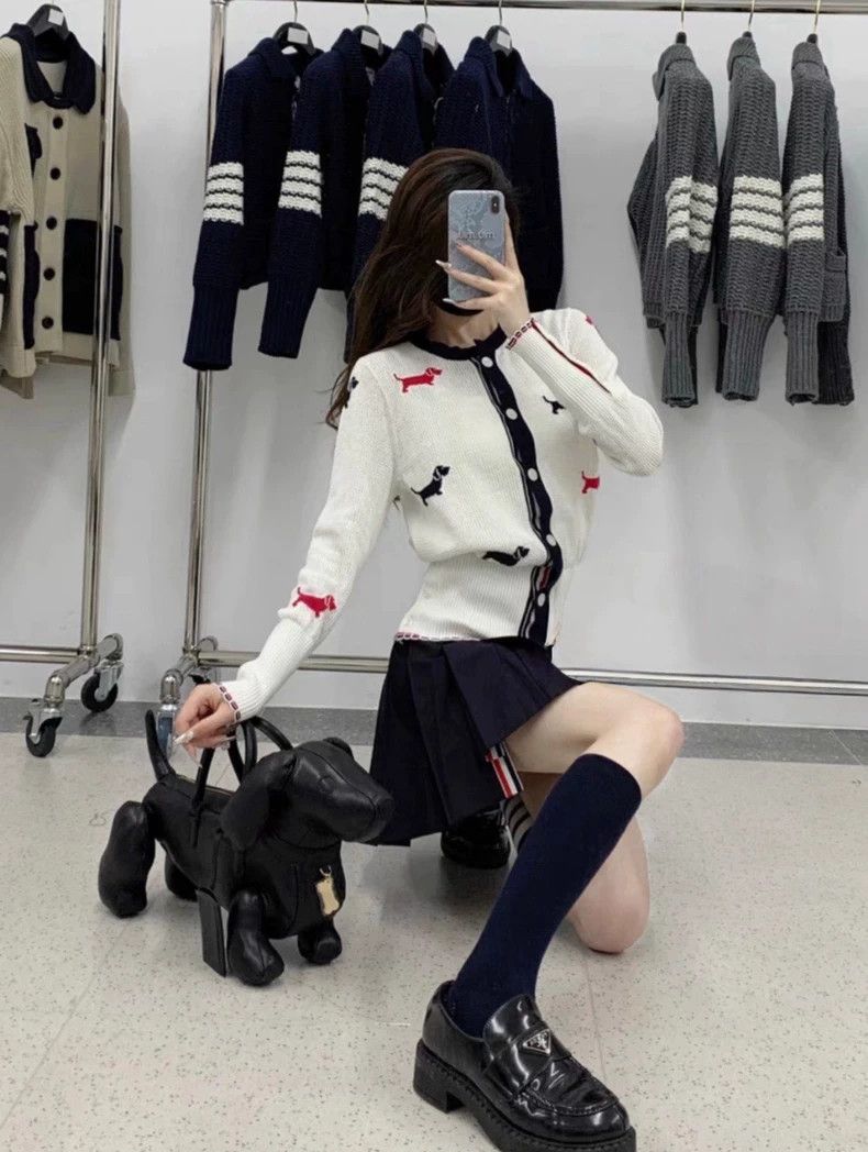 Thom Browne Thom Browne size40 Beige perforated mesh puppy striped swea Size US XXS / EU 40 - 7 Thumbnail