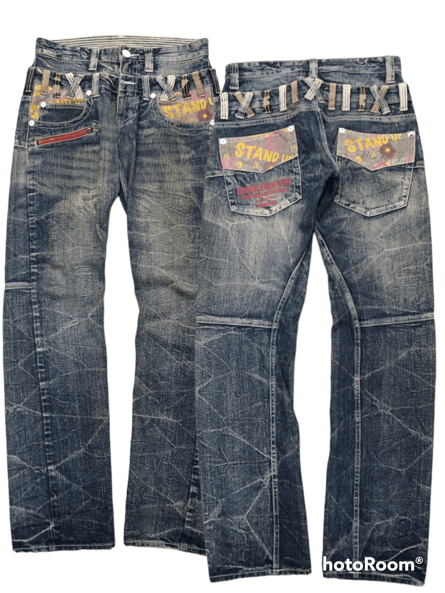 image of Distressed Denim x If Six Was Nine Sick Twist Double Waist Double Focus Denim Pants in Blue Distres