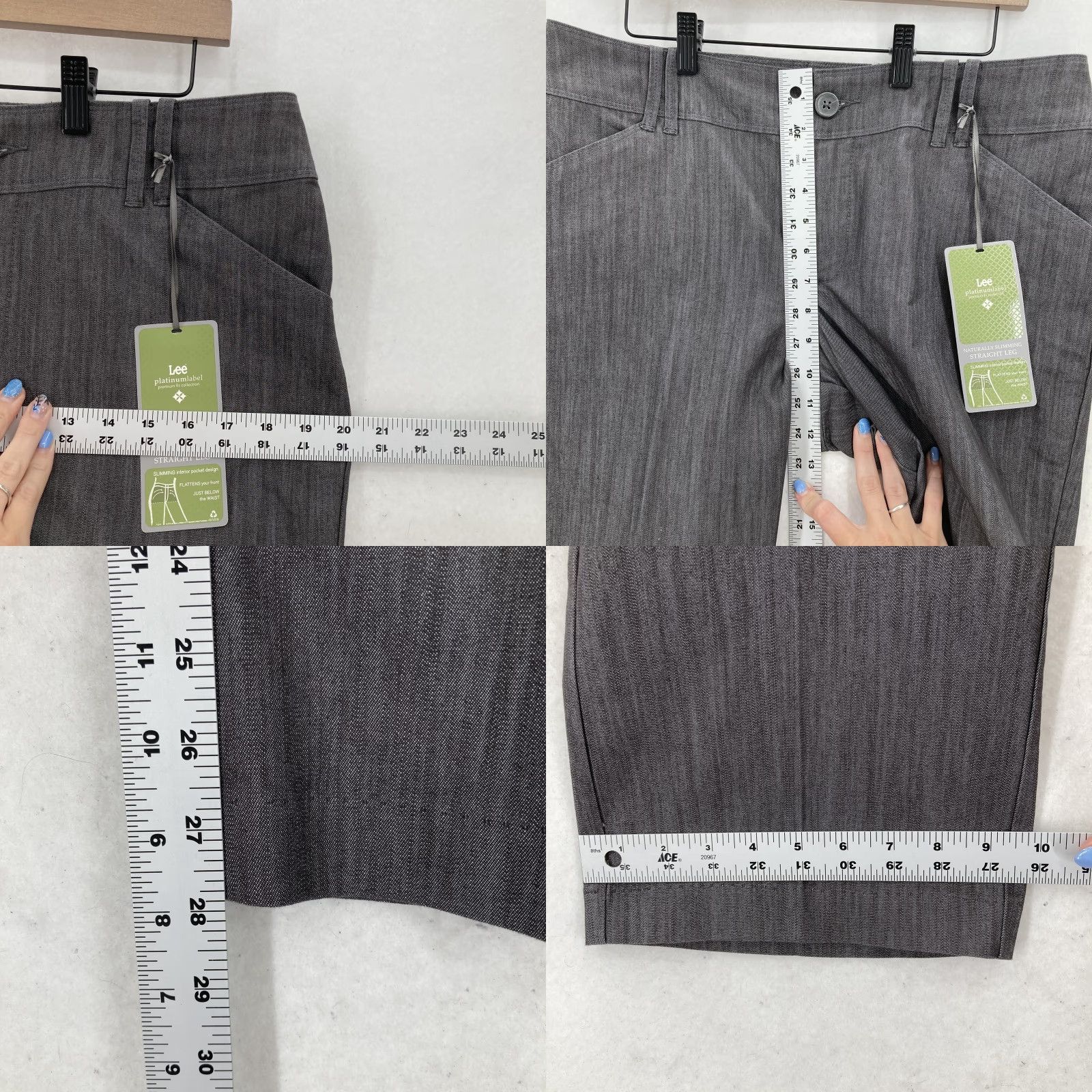 Lee Lee Pants Womens 12P Petite Gray Straight Leg Slimming Logo Work Pockets 28in Inseam Cotton Polyester Spandex Twill Dress Pants Size 34" / US 12 / IT 48 - 8 Thumbnail