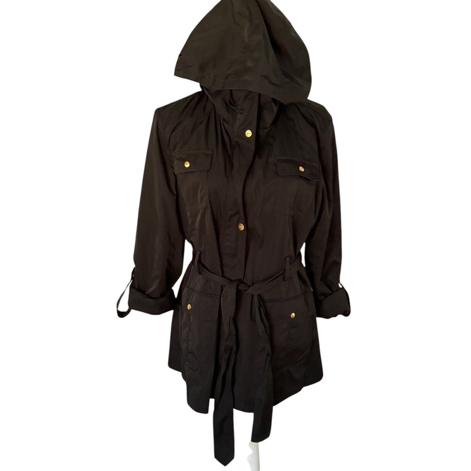 Ellen Tracy Ellen Tracy Outdoor Black Rain Jacket w/Hideaway Hood Size L Size L / US 10 / IT 46 - 1 Thumbnail