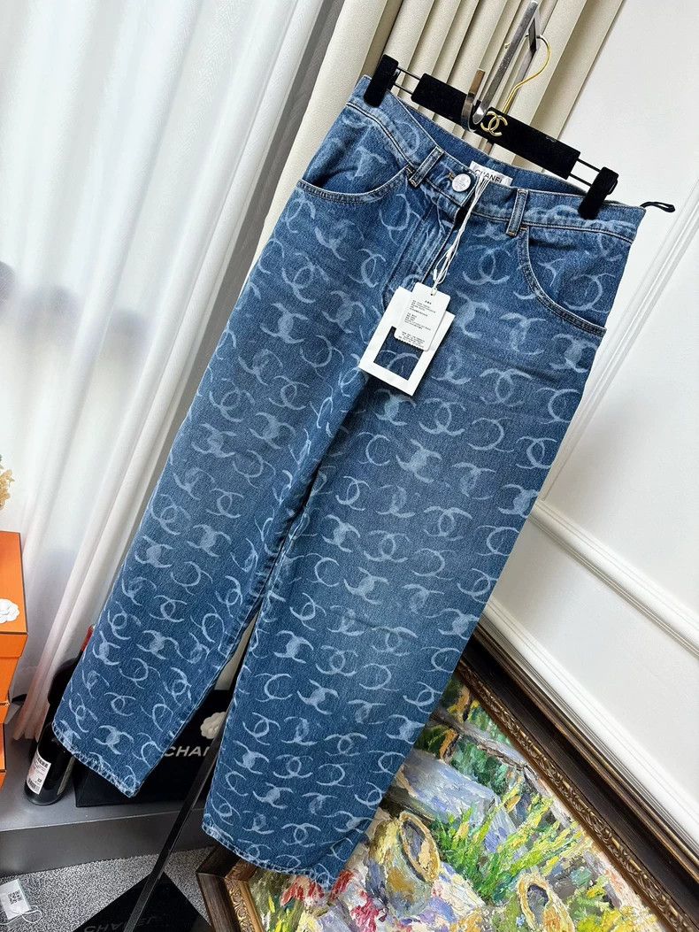 Chanel Chanel 23N blue full-print graffiti double C wide-leg pant Size 25" / US 0 / IT 36 - 1 Thumbnail