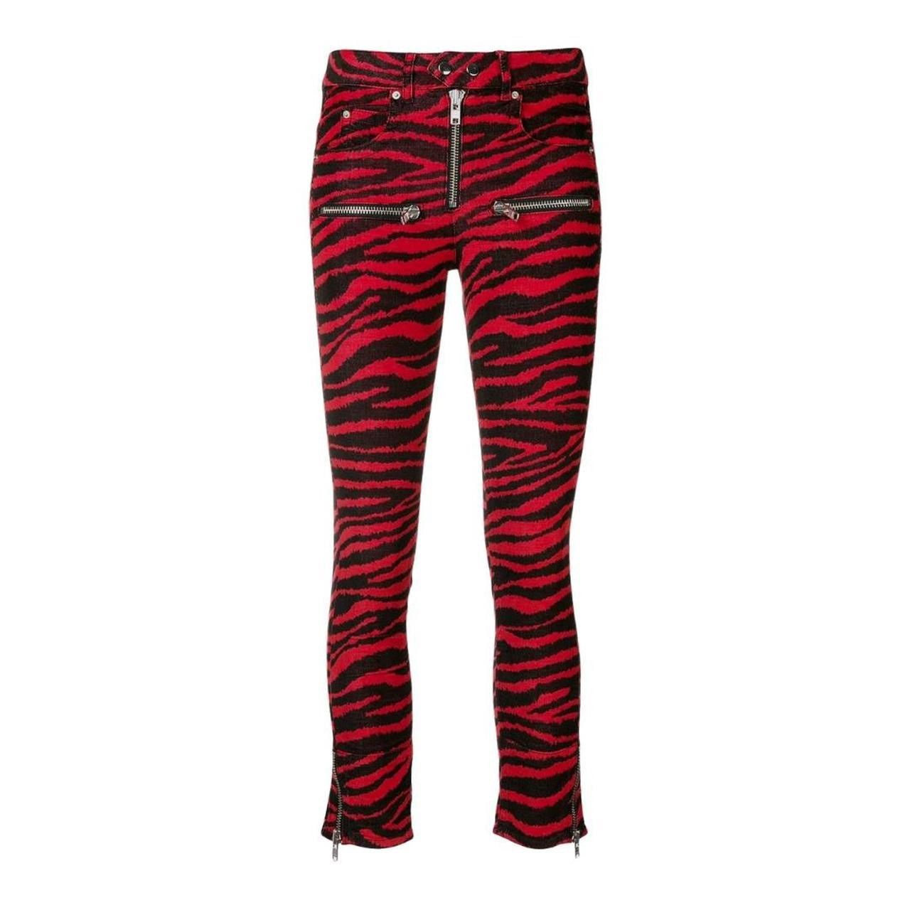 Isabel Marant Etoile Isabel Marant Étoile Red Zebra Print Moto Corduroy Pants Size 26" / US 2 / IT 38 - 1 Thumbnail