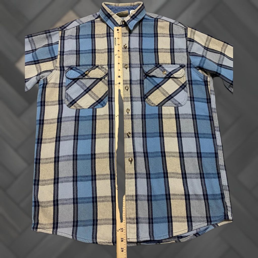 Vintage VINTAGE M Fine & Sons Heavy Flannel Long Sleeve Shirt L Blue Plaid 90s Mens Shirt Size US L / EU 52-54 / 3 - 1 Thumbnail