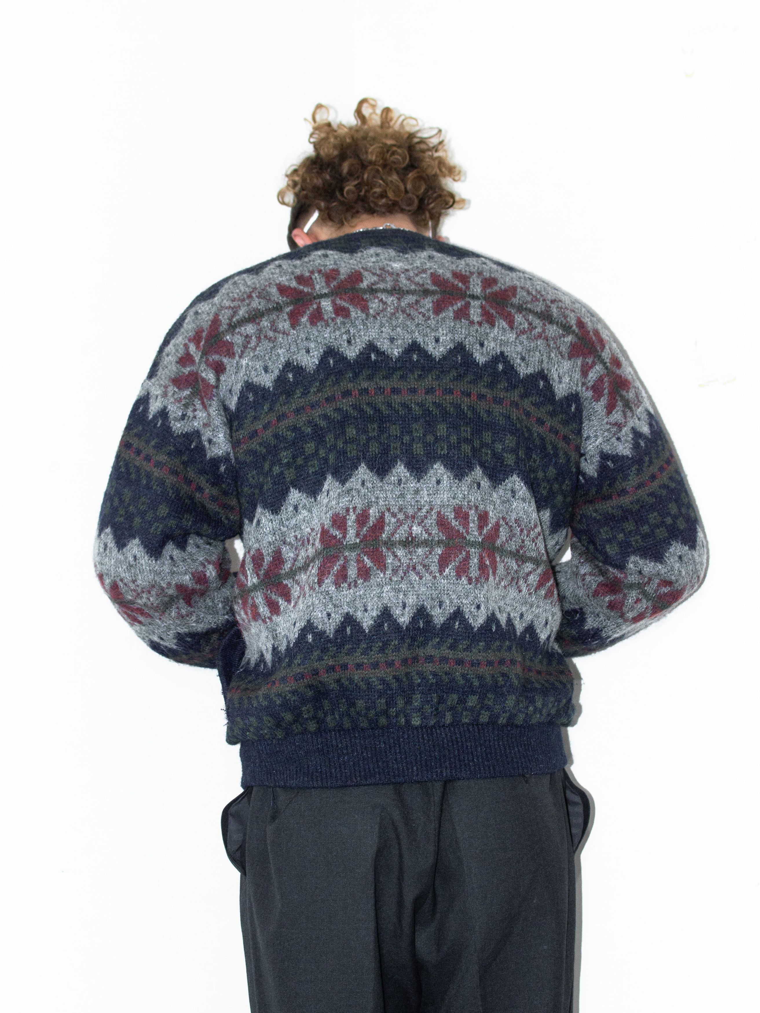 Designer 90s Vintage Lined Geometric Pattern V- neck Cardigan Size US L / EU 52-54 / 3 - 4 Thumbnail