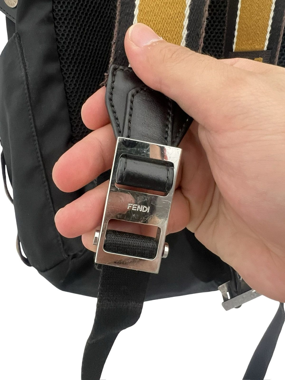 Fendi Fendi Backpack Black and Yellow Logo Straps Adjustable Size ONE SIZE - 8 Thumbnail