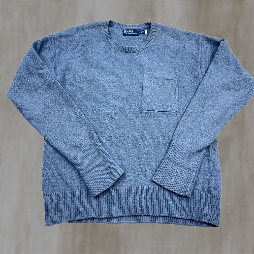 Polo Ralph Lauren VINTAGE Polo Ralph Lauren Sweater Men L Blue Heavy Knit CrewNeck Rib Pocket VTG Y2K Size US L / EU 52-54 / 3 - 1 Thumbnail