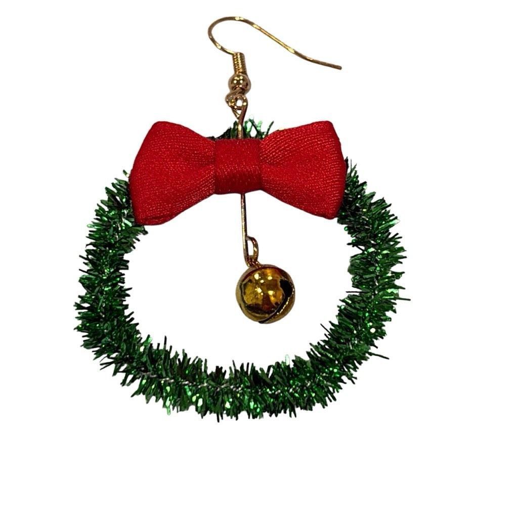 Other Christmas Wreath Bell Bow Earrings Glitter Dangle Earrings S Size ONE SIZE - 2 Thumbnail