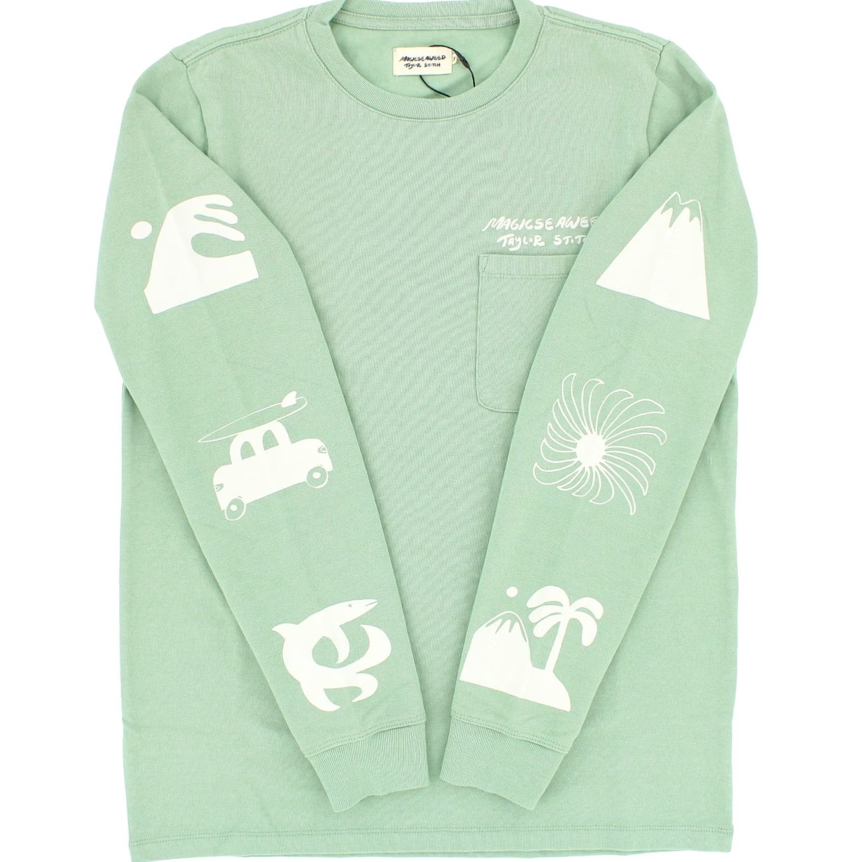 Taylor Stitch Taylor Stitch The Heavy Bag Long Sleeve Tee Party Wave Shirt Mens XS Green Graphic Print Ocean Surfing Size US S / EU 44-46 / 1 - 3 Thumbnail