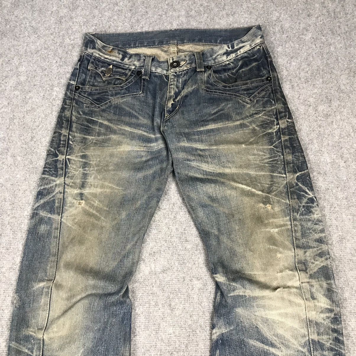 If Six Was Nine × Le Grande Bleu (L.G.B.) FALRE DENIM RATTLE TRAP BOOTCUT DISTRESSED DENIM PANTS Size US 30 / EU 46 - 3 Thumbnail