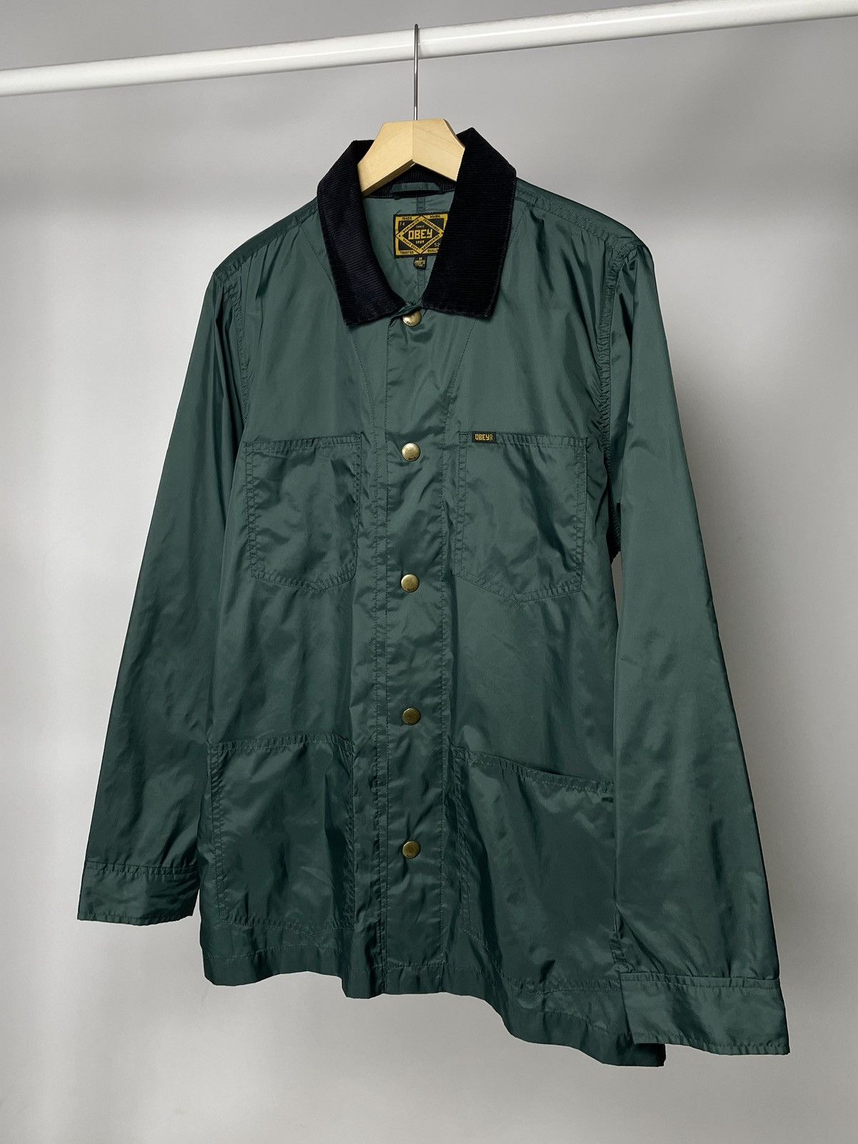 Obey Vintage Obey 🌚 Green Nylon Coach Jacket with Corduroy Collar Size US M / EU 48-50 / 2 - 1 Thumbnail