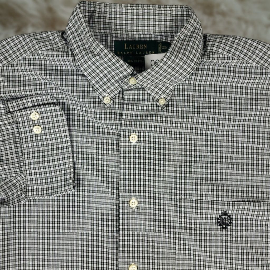Ralph Lauren Ralph Lauren Dress Shirt Mens 16.5 Gray Blue Plaid Long Sleeve Button-Down Regular Fit Classic Size 42R - 1 Thumbnail