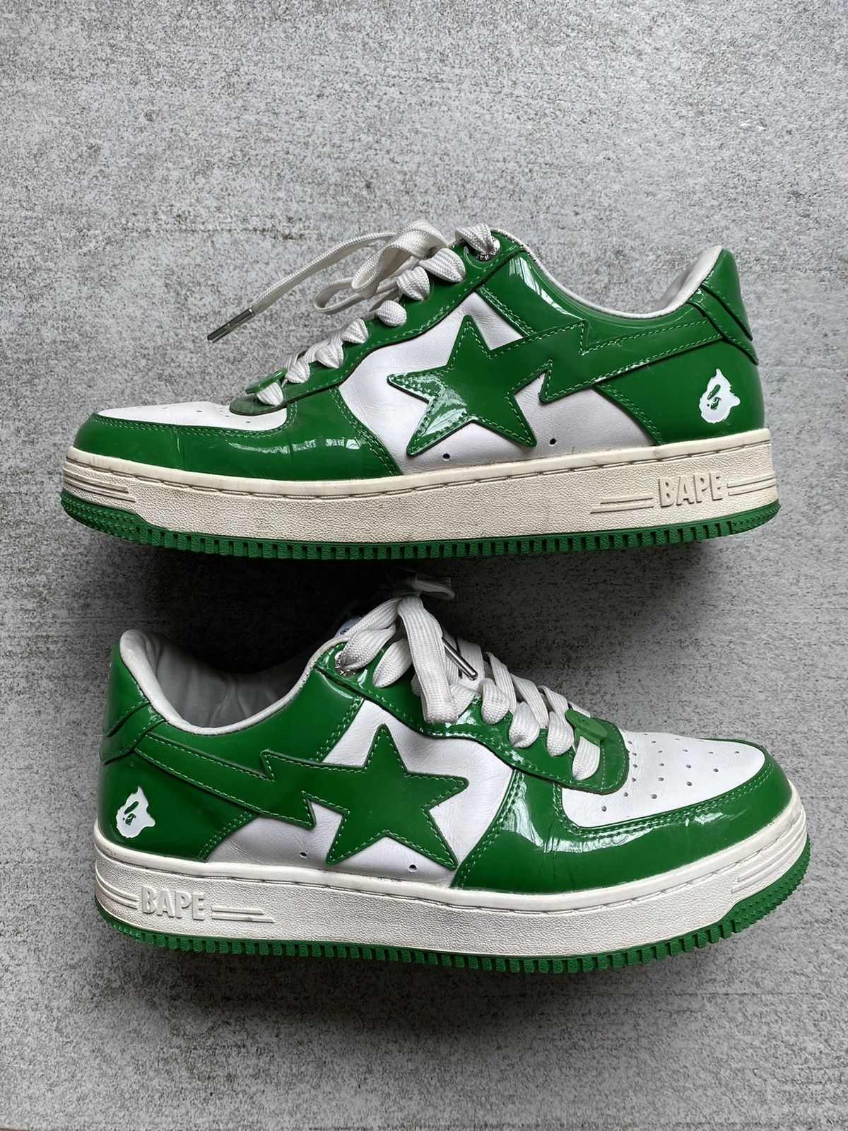 Bape A Bathing Ape Bape Sta Green Patent Leather Bapesta Grailed