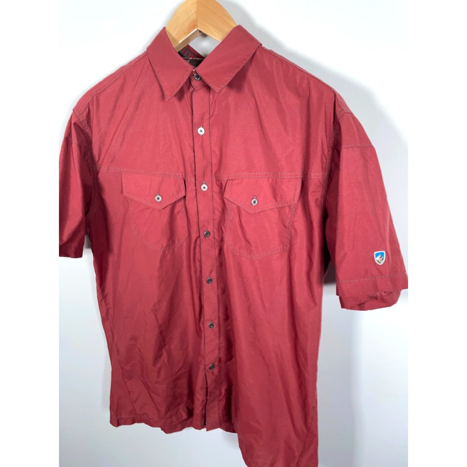 Vintage Kuhl Shirt Short Sleeve Men's XL Dark Red Check Polyester Hiking Button-Up Casual Outdoor Size US XL / EU 56 / 4 - 7 Thumbnail