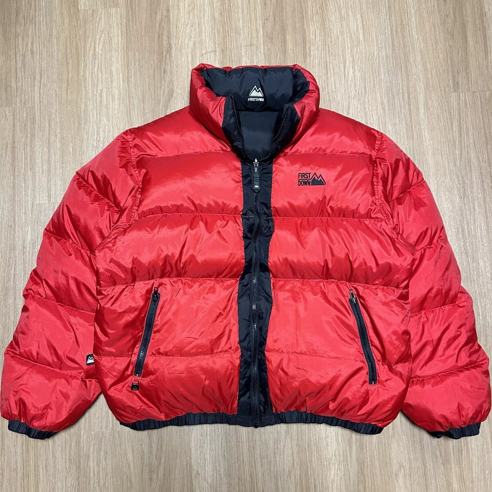 Vintage Vintage First Down Puffer Jacket Men XL Black Red Size US XL / EU 56 / 4 - 2 Thumbnail