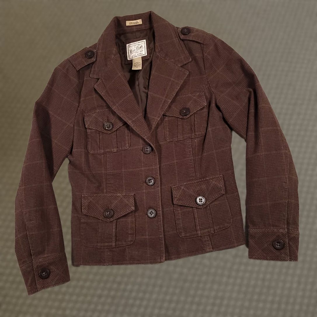 Vintage Ruff Hewn Blazer Jacket Women's M Brown Plaid 3 Button Front Well Worn Size M / US 6-8 / IT 42-44 - 1 Thumbnail