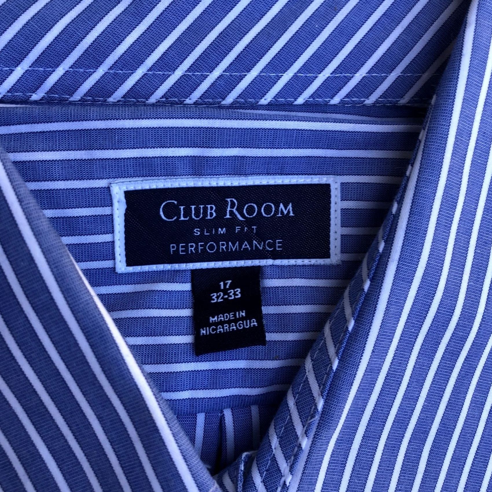 Club Room Club Room Slim Fit Performance Dress Shirt Men's 17 32/33 Striped Button Down Blue Size 46R - 3 Thumbnail