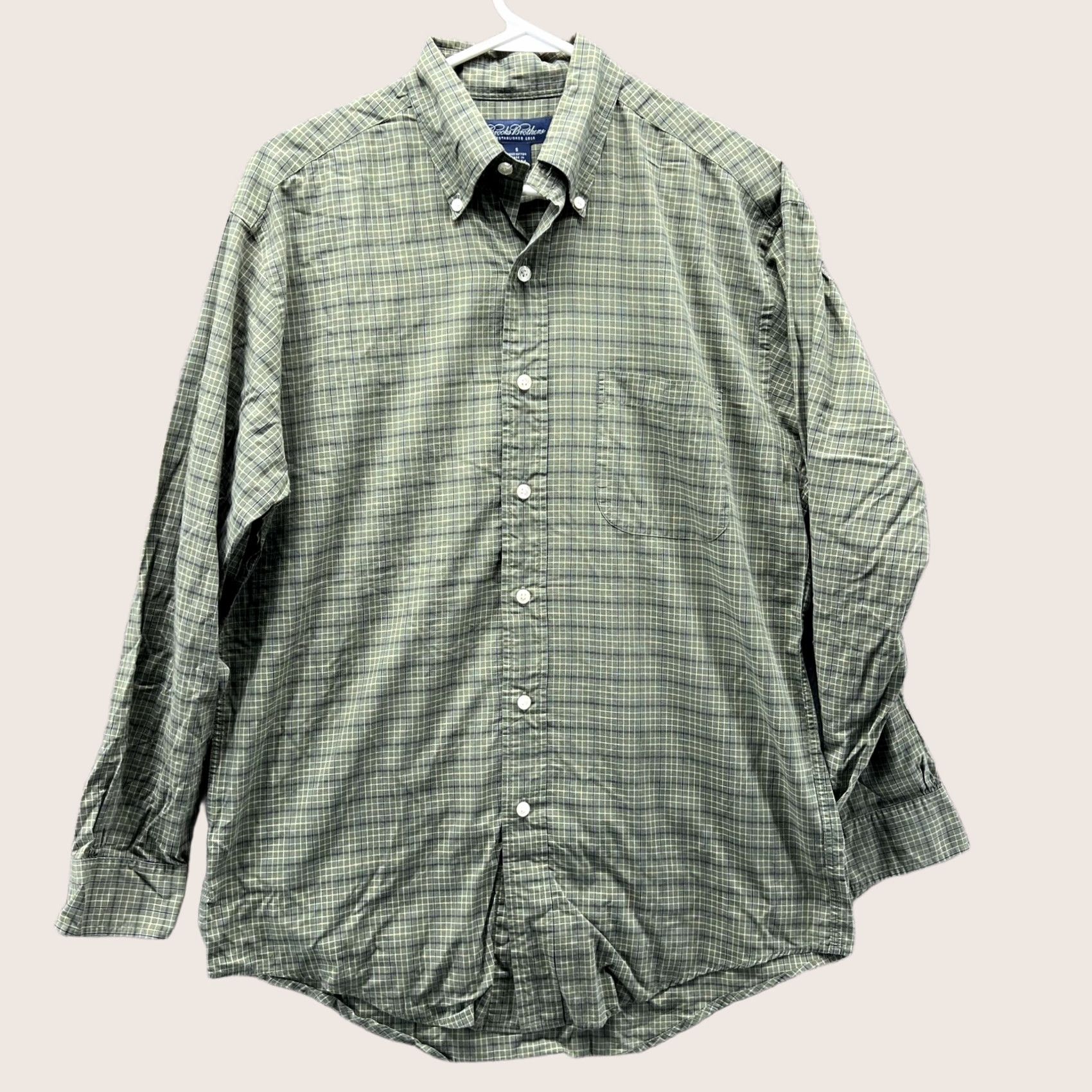 Brooks Brothers Brooks Brothers Dress Shirt Mens Small Olive Green Plaid Button-Down Oxford Shirt Size 36R - 1 Thumbnail
