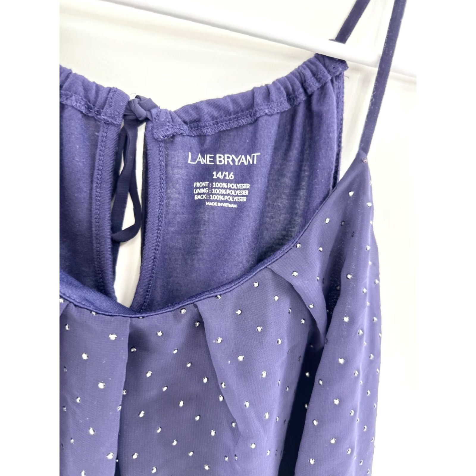 Vintage Lane Bryant Top Womens 14/16 Navy Studded Camisole Spaghetti Strap Scoop Neck Tank Sleeveless Size XL / US 12-14 / IT 48-50 - 3 Thumbnail