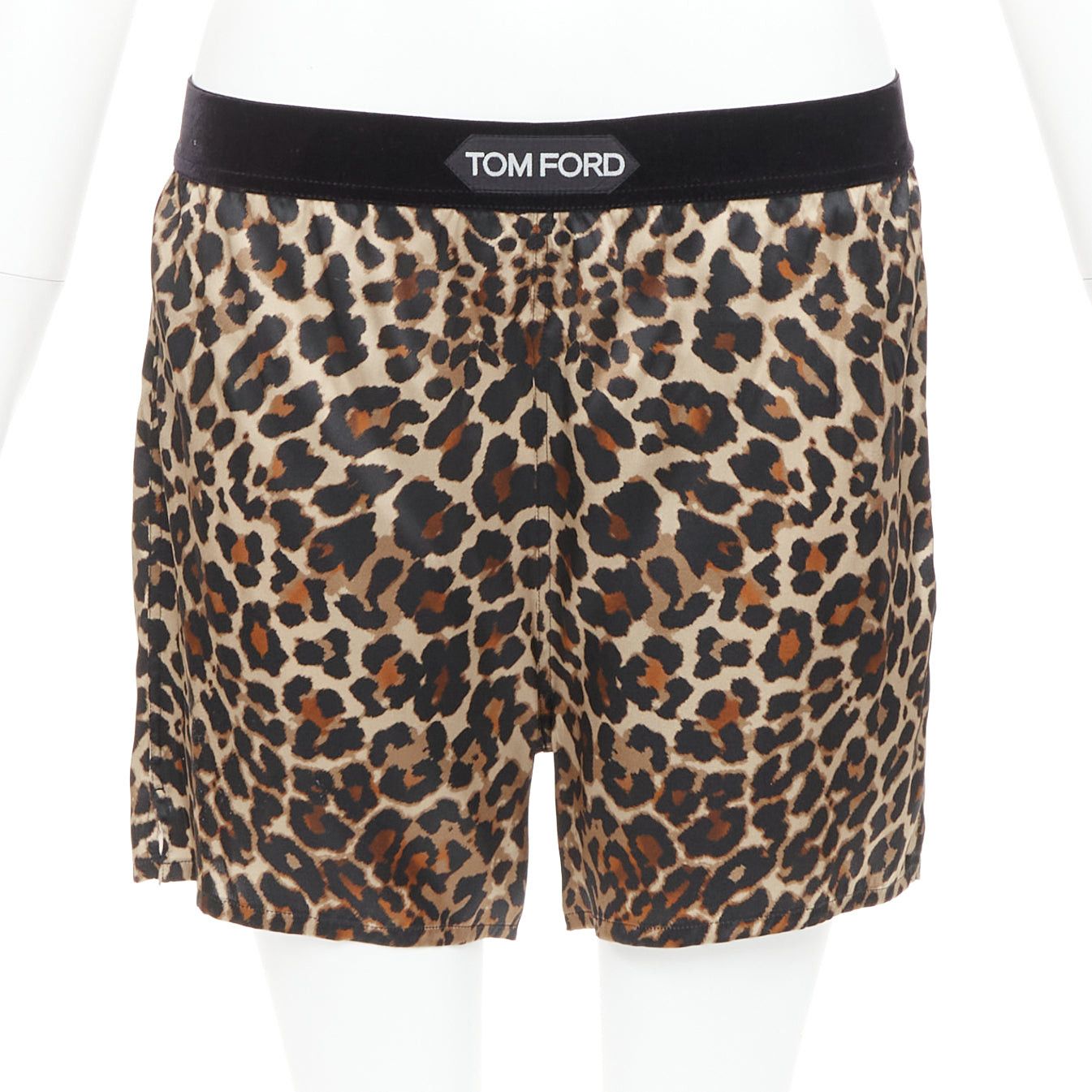 Tom Ford TOM FORD brown silk satin leopard print TF logo velvet trim shorts XS Size 27" / US 4 / IT 40 - 1 Thumbnail