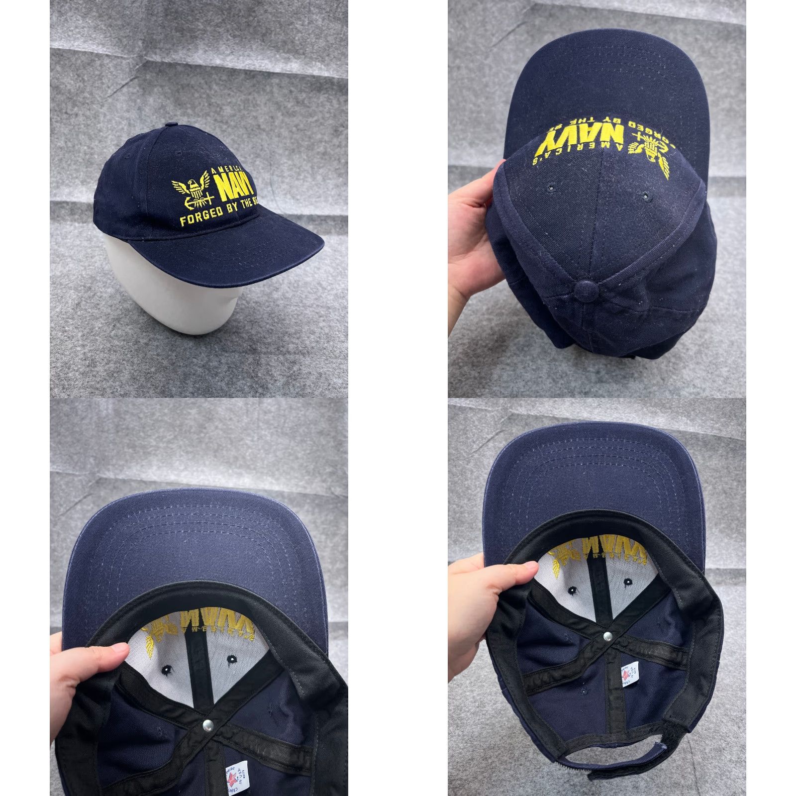 Vintage America's Navy Hat Cap Made USA One Size Adult Blue Yellow Cotton Strap Back Size ONE SIZE - 8 Thumbnail