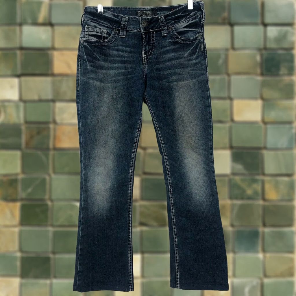 Vintage Silver Suki Mid Boot Jeans Womens 29 Stretch Denim Blue Bootcut Cotton Blend Regular Inseam 29" 29W 29L Activated 90s? Size 29" - 1 Thumbnail