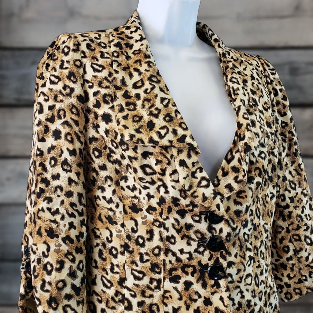 Vintage Classiques Entier Womens Blazer Jacket 3/4 Sleeve Animal Print Brown Black XS/S Small Adult Womens Size S / US 4 / IT 40 - 1 Thumbnail