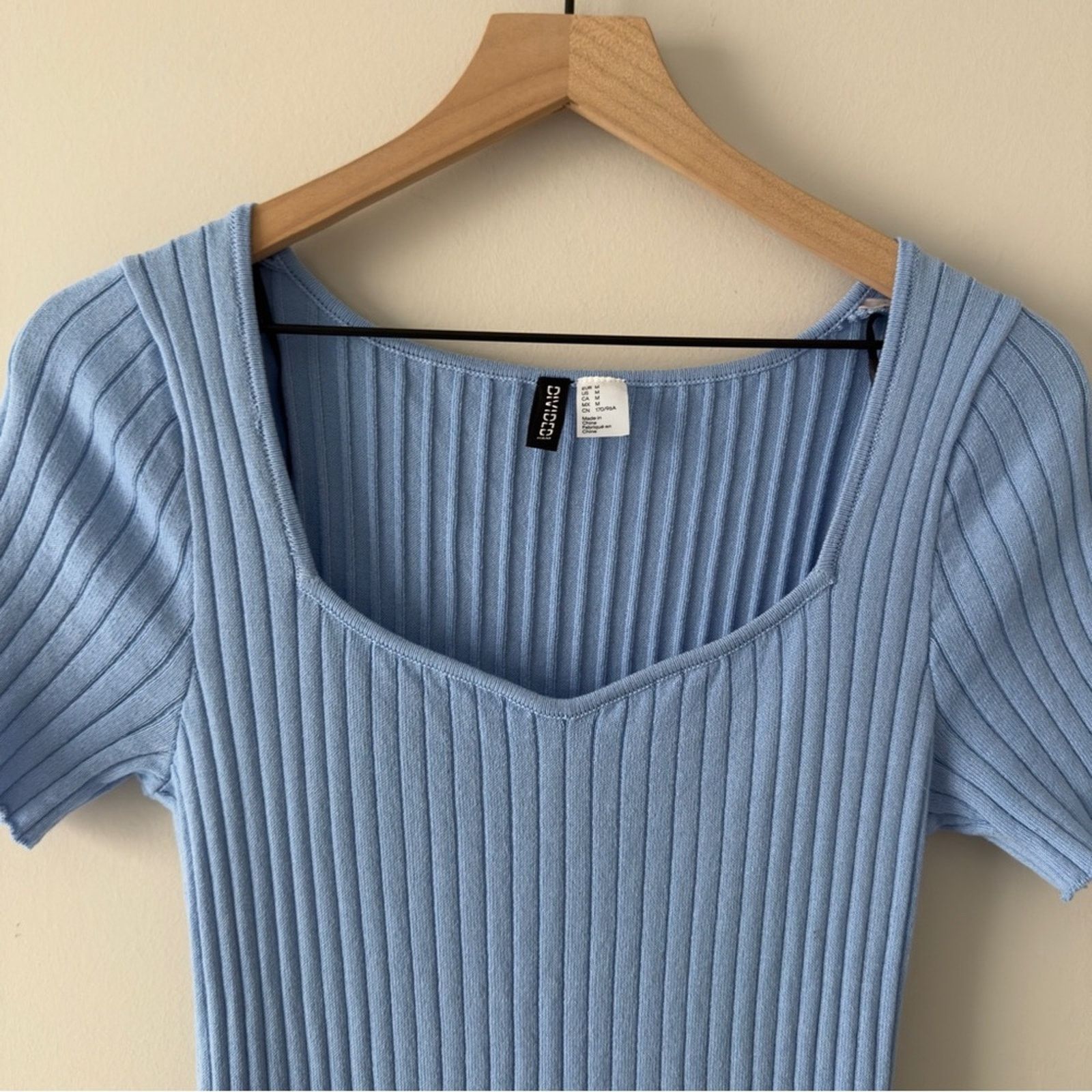 H&M H&M Divided Light Blue Ribbed Midi Dress Slit Sides Solid M Size M / US 6-8 / IT 42-44 - 6 Thumbnail
