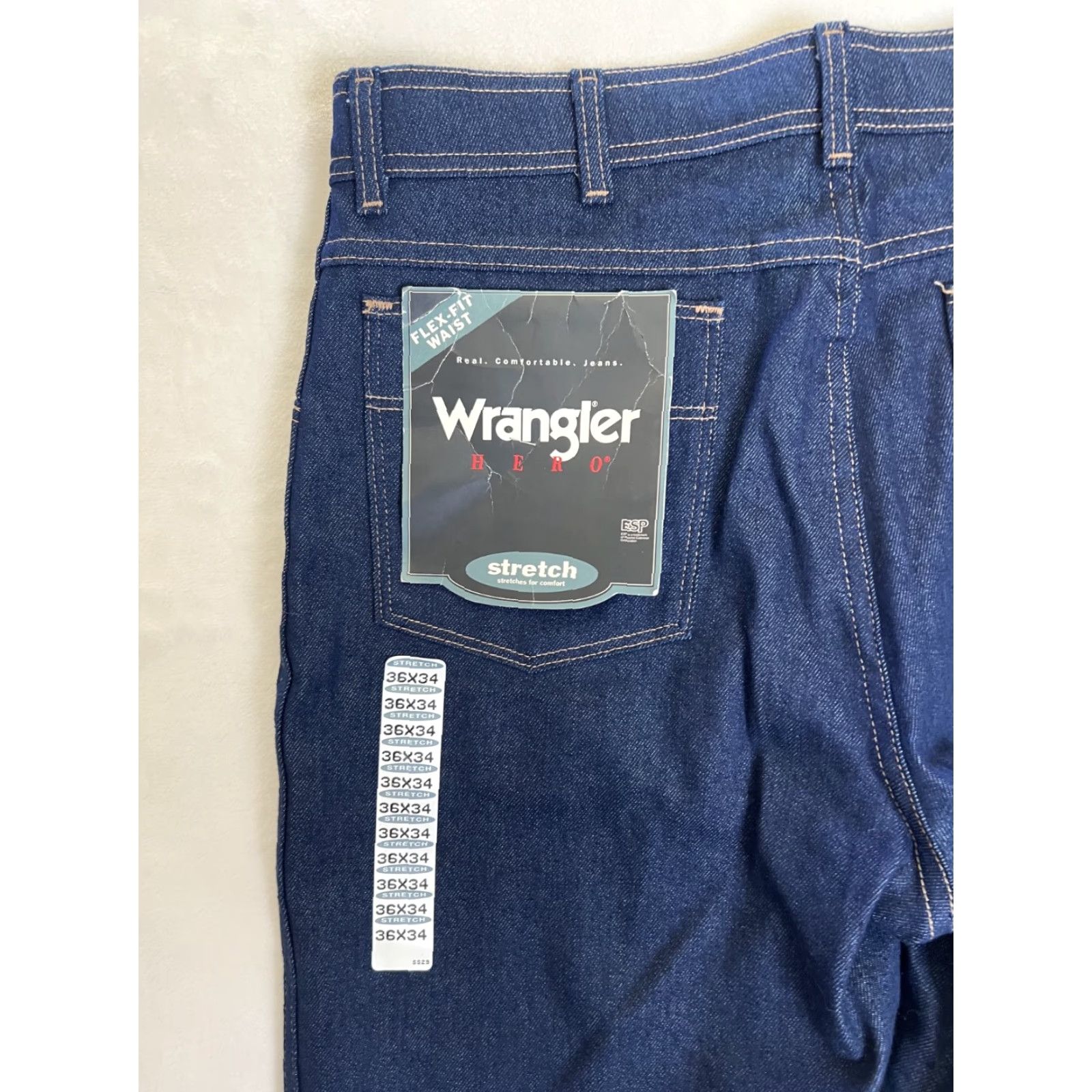 Wrangler VINTAGE Wrangler Hero Flex-Fit Waist Men's Denim Pants 36x34 USA Made denim jeans blue cotton 5-pocket straight inseam 34 in Mens Size US 36 / EU 52 - 6 Thumbnail