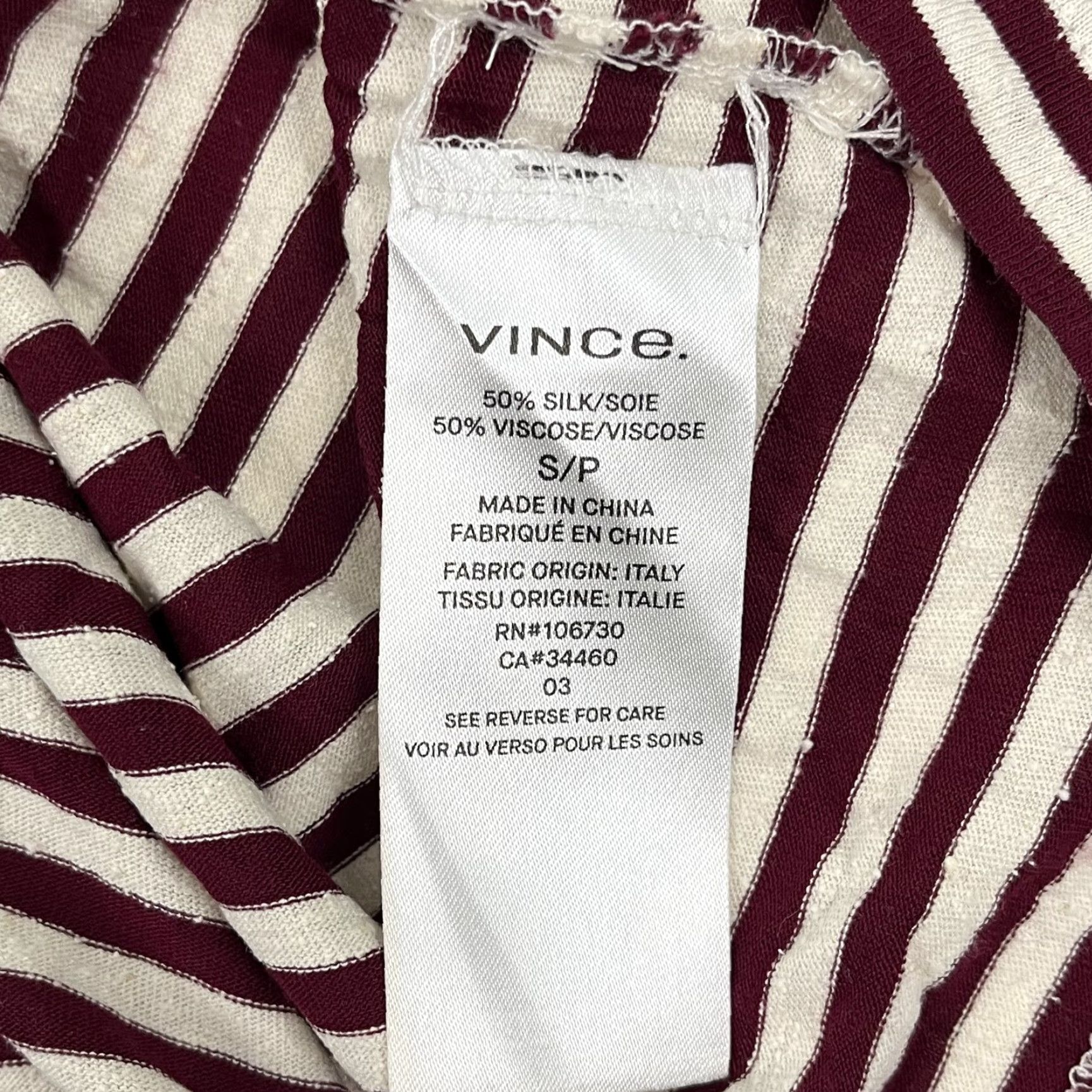 Nike Vince Blouse Womens Small Crop Red Cream Striped Silk Viscose Candy Cane Holiday Size M / US 6-8 / IT 42-44 - 3 Thumbnail