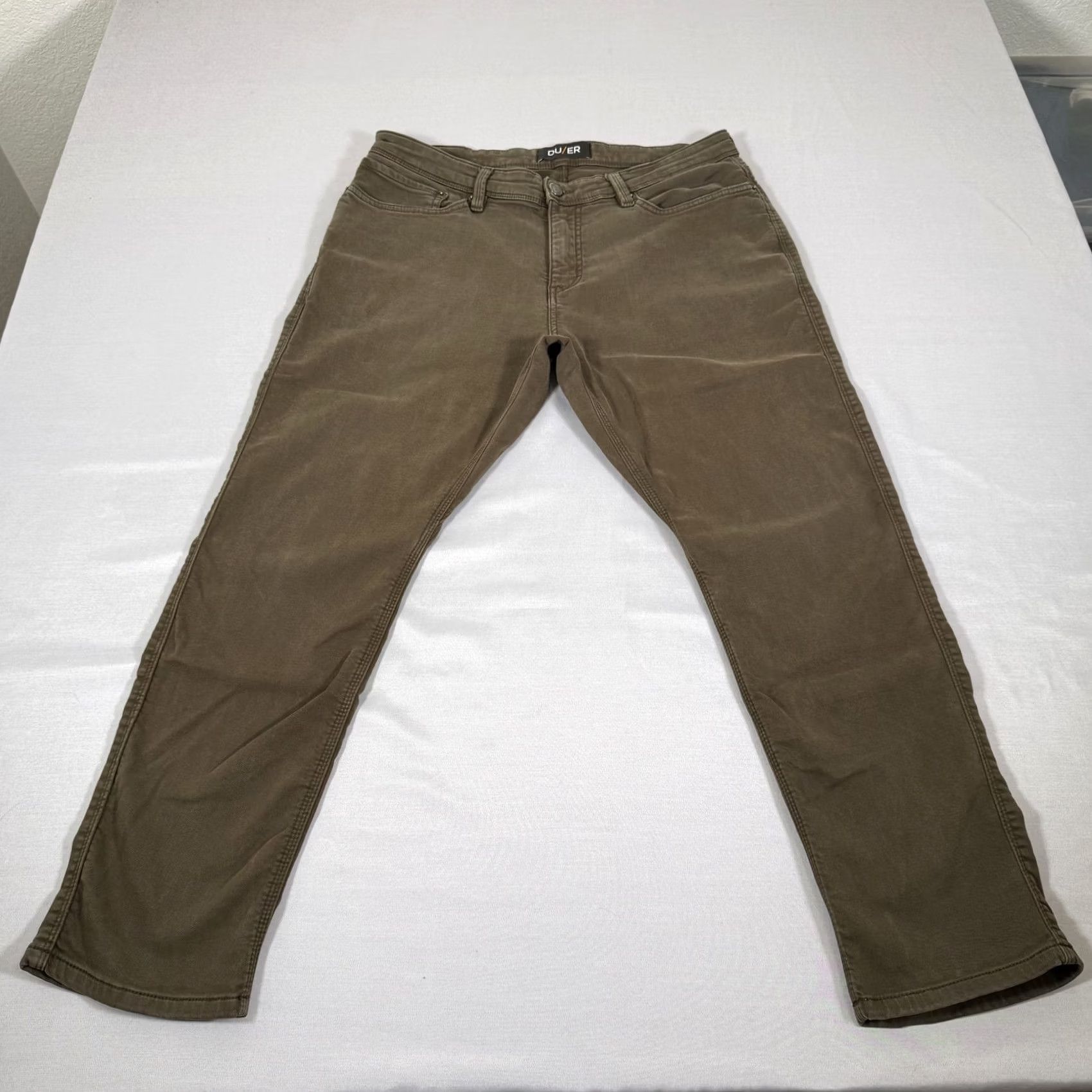 Vintage DU/ER Slim Fit Chino Pants 5-Pocket Casual Travel Green 36x30 Mens Tapered Denim Pattern Solid Zip Fly Front Flat Front Stretch Size US 36 / EU 52 - 2 Thumbnail