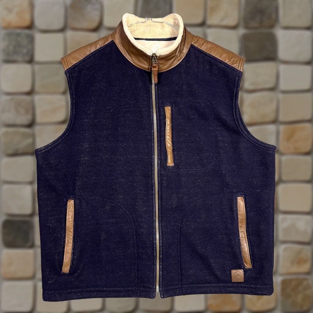Vintage Overland Vest Mens M Wool Leather Trim Outdoor Rugged Full Zip Fur Fleece Knit - Blue Size US M / EU 48-50 / 2 - 1 Thumbnail