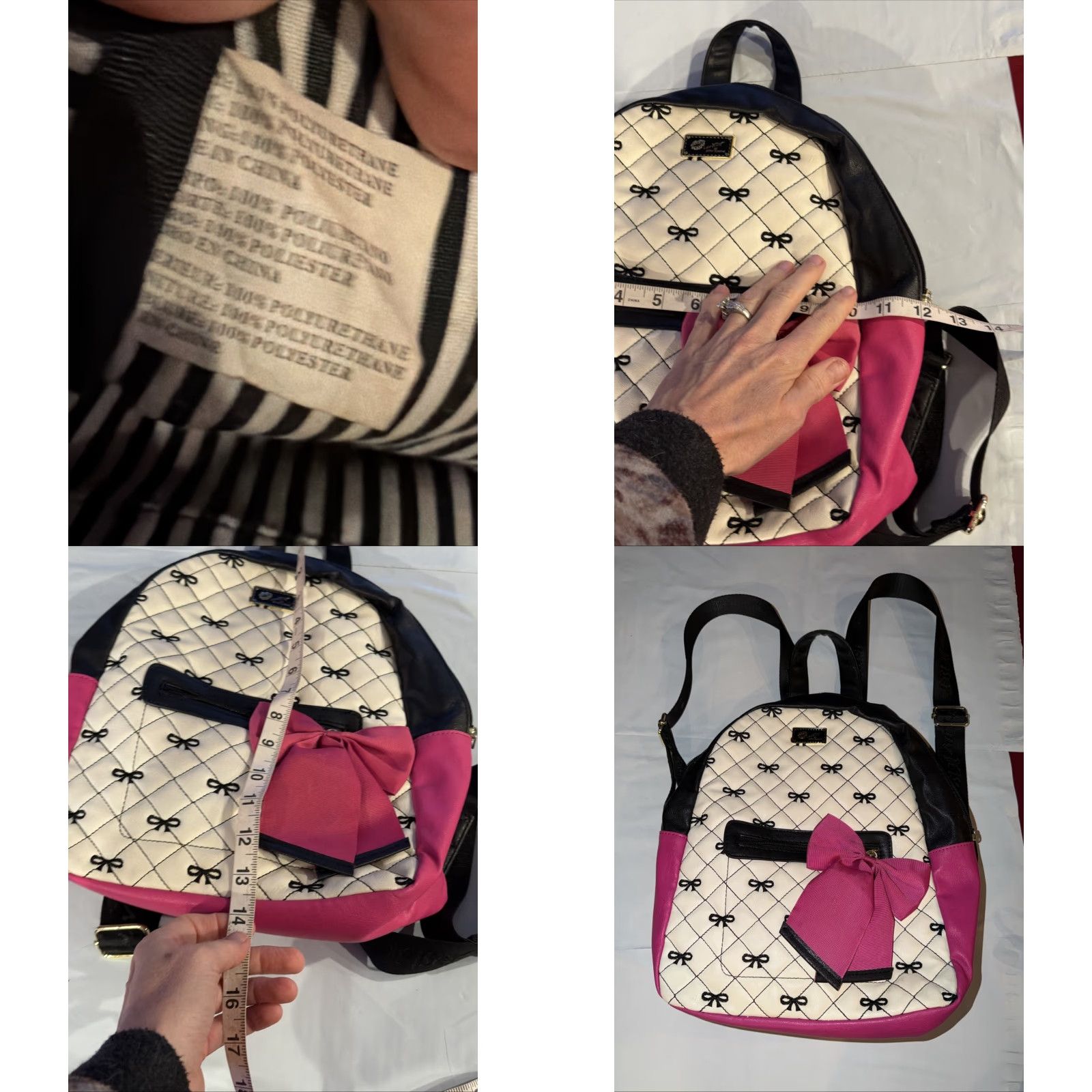 Betsey Johnson Betsey Johnson Backpack Women Medium Pink Quilted Bow Gold Buckle Bag Size ONE SIZE - 9 Thumbnail