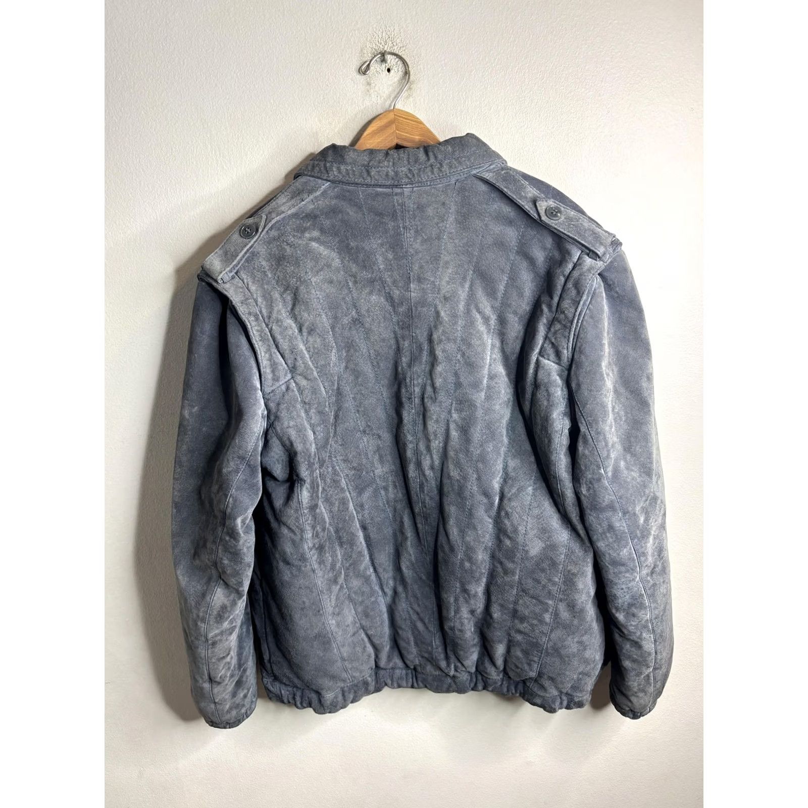 Vintage Wilsons Suede Leather Jacket Mens 46 Blue Quilted Bomber Epaulet Zip Lined Size US S / EU 44-46 / 1 - 7 Thumbnail