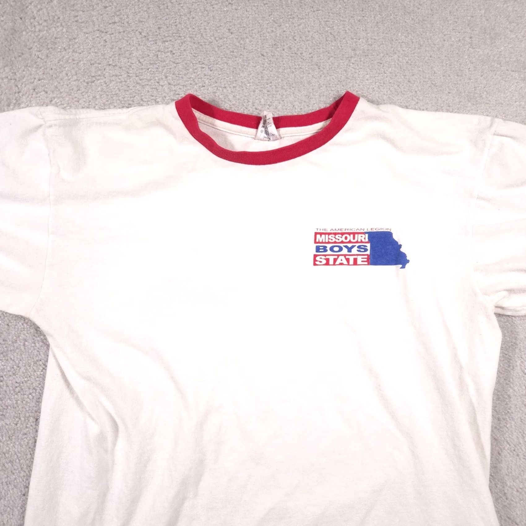 Anvil VINTAGE Missouri Boys State Shirt Mens Large White Red Blue Ringer American Legion Tee Size US L / EU 52-54 / 3 - 3 Thumbnail