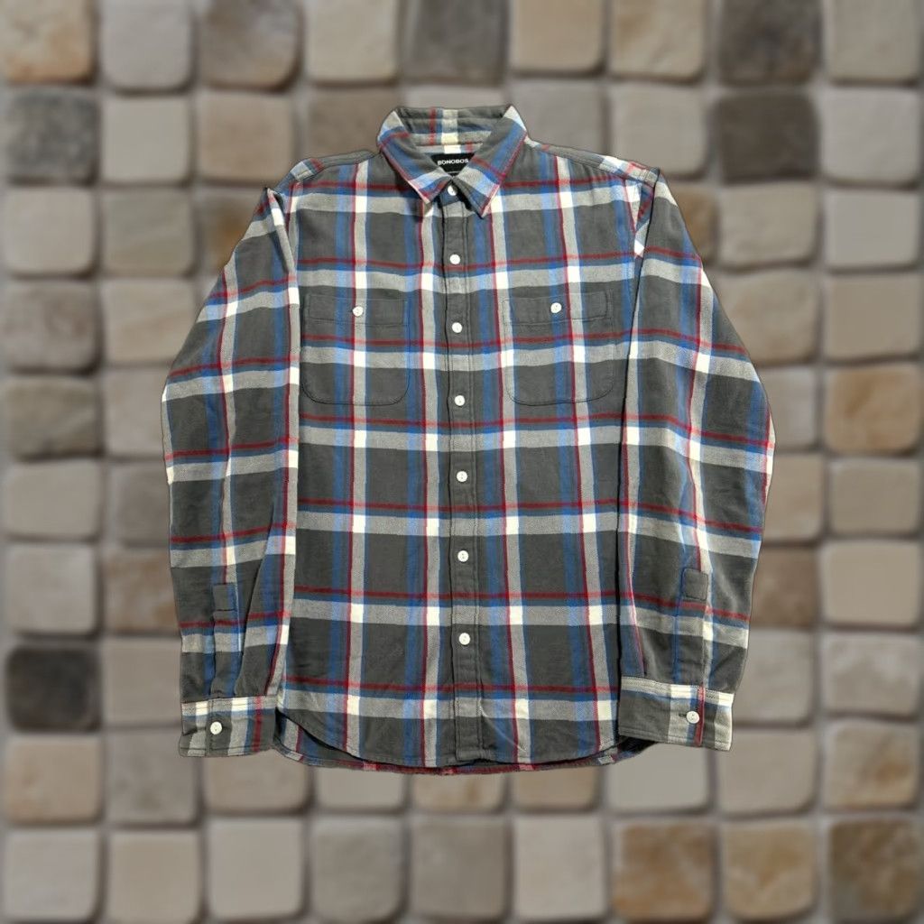 Bonobos Bonobos Flannel Shirt Mens Large Gray Cotton Slim Fit Dual Chest Pockets Casual 90s Theme Boys? Size US L / EU 52-54 / 3 - 1 Thumbnail