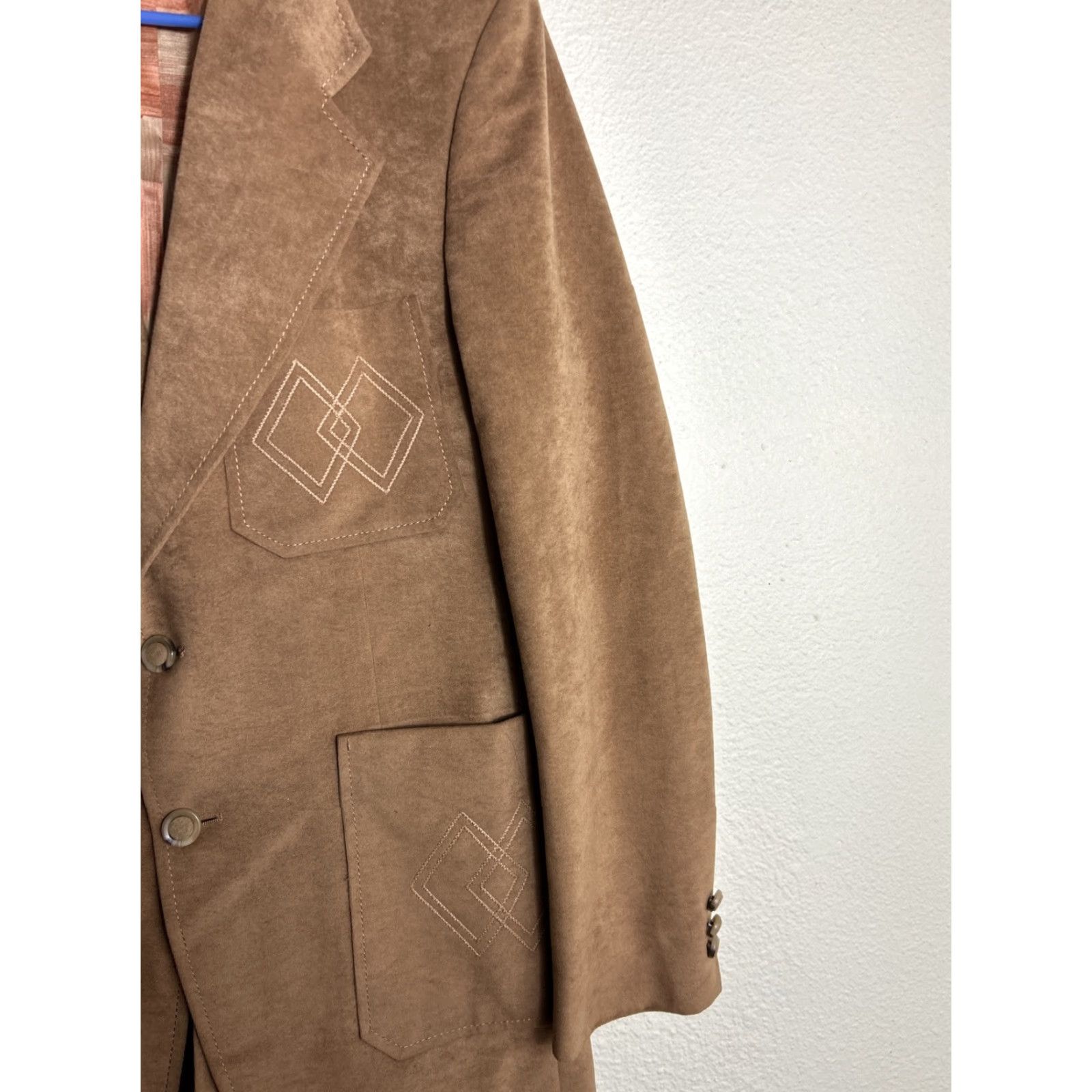 Vintage VINTAGE John Keith Coat Blazer Mens Small Brown Polyester Coat Flaw Rip Inside Lining Size 36R - 4 Thumbnail