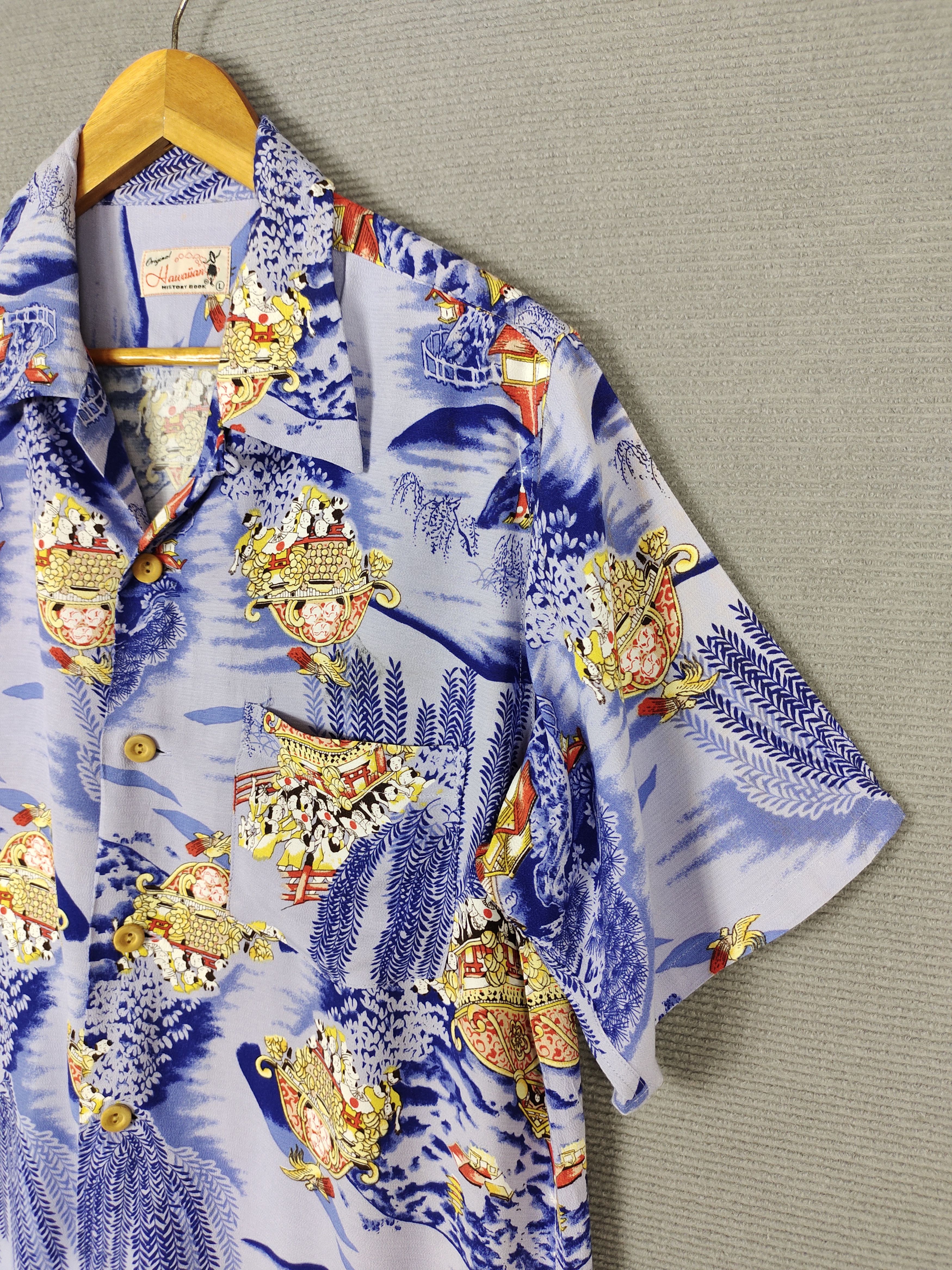 Vintage Japanese Hawaiian History Book Pagoda Rayon Crepe Shirt Size US L / EU 52-54 / 3 - 2 Thumbnail