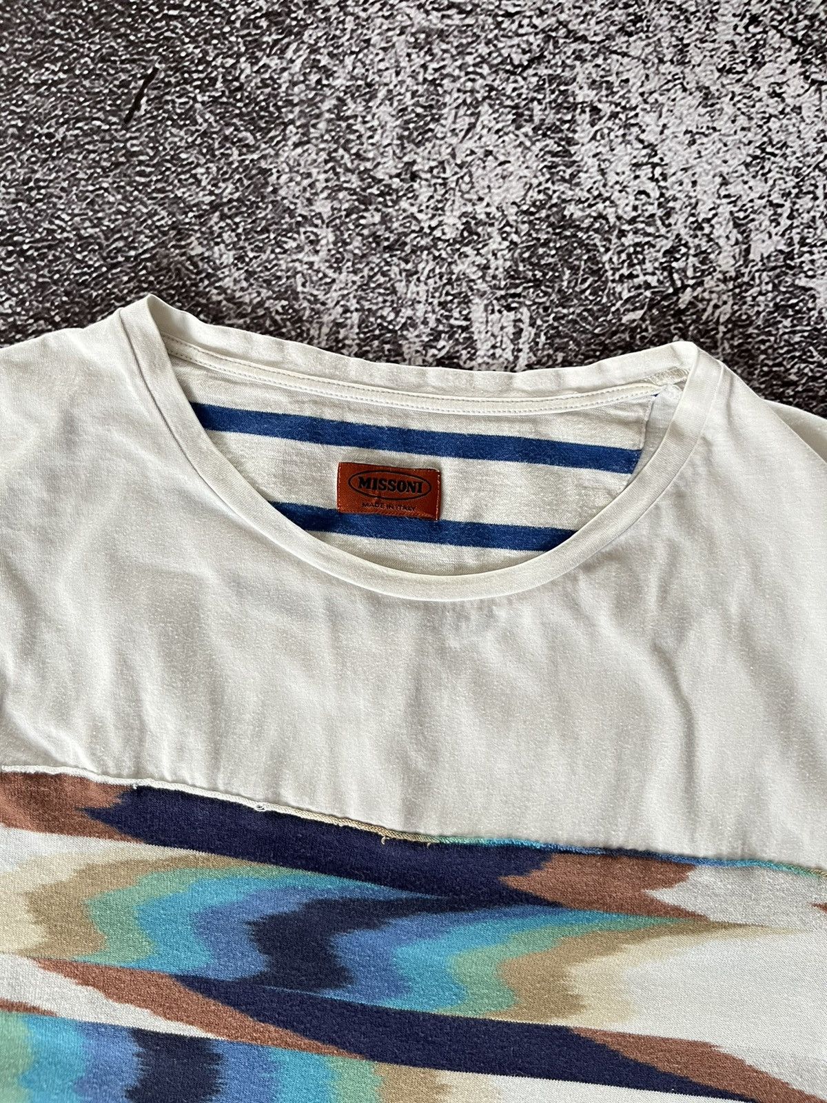 Missoni MISSONI Asymmetric Striped White T Shirt L Tee Size US L / EU 52-54 / 3 - 5 Thumbnail