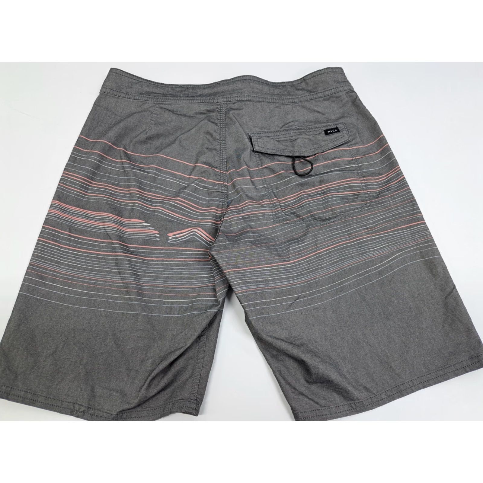 RVCA RVCA Men Striped Board Shorts Front Zipper 29 Grey Pink Blue Multicolor Beach Quick Dry Pockets Drawstring Back Pocket Surfing Adult Mens Size US 29 - 5 Thumbnail