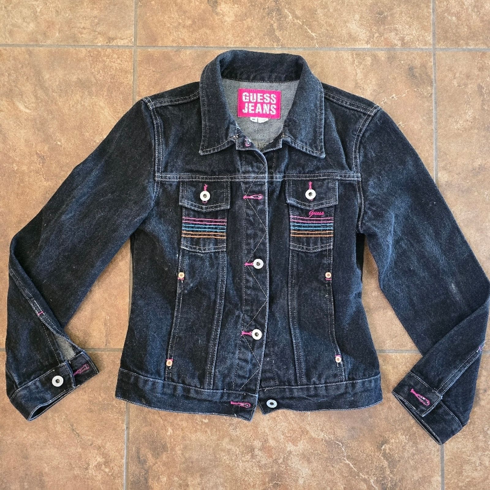 Guess Black Denim | GUESS | Pink Detailed Jean Jacket Size M / US 6-8 / IT 42-44 - 1 Thumbnail