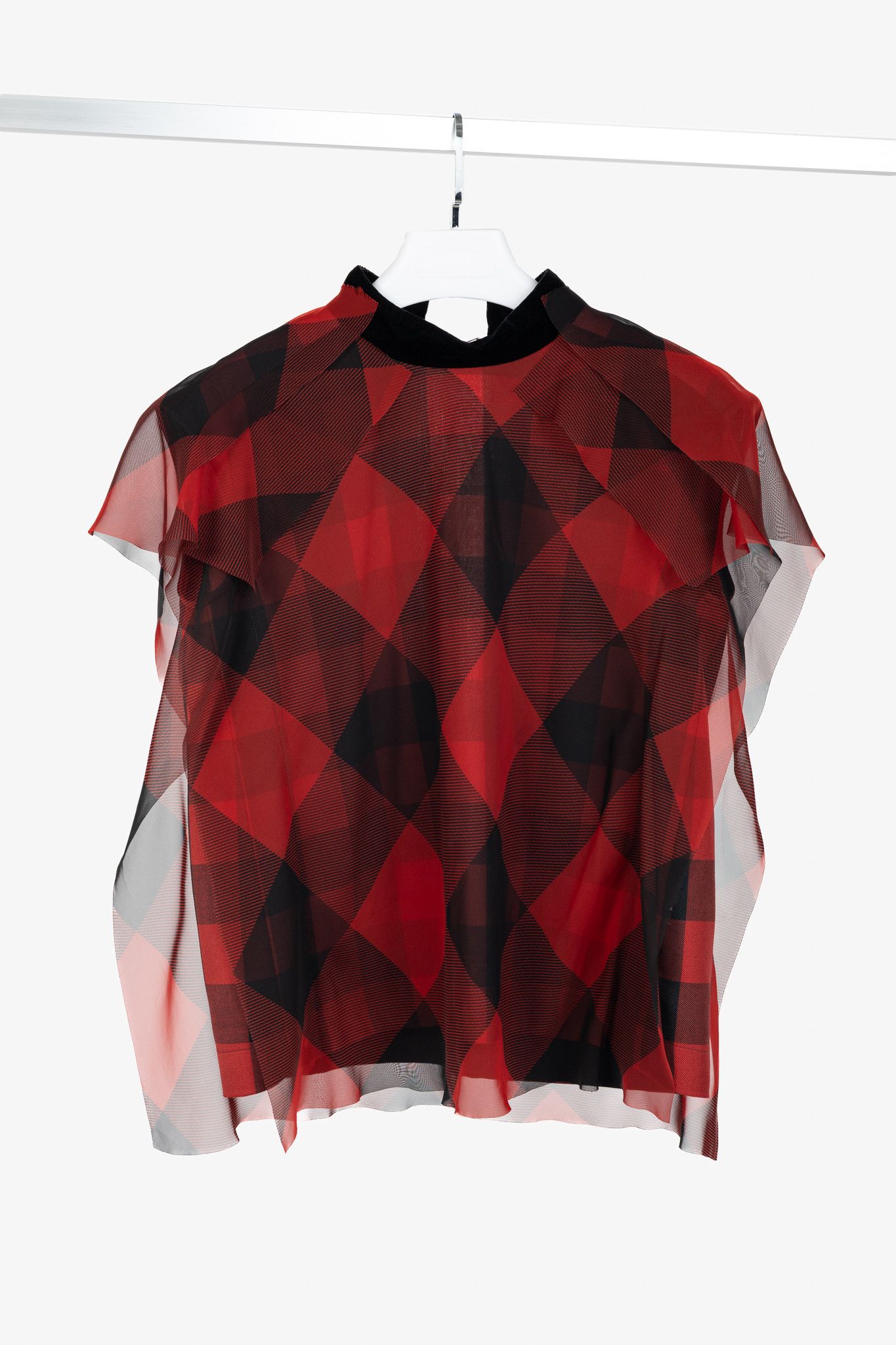 Sacai Sacai R/22 Red & Black Buffalo-Plaid Chiffon Blouse Size M / US 6-8 / IT 42-44 - 1 Thumbnail