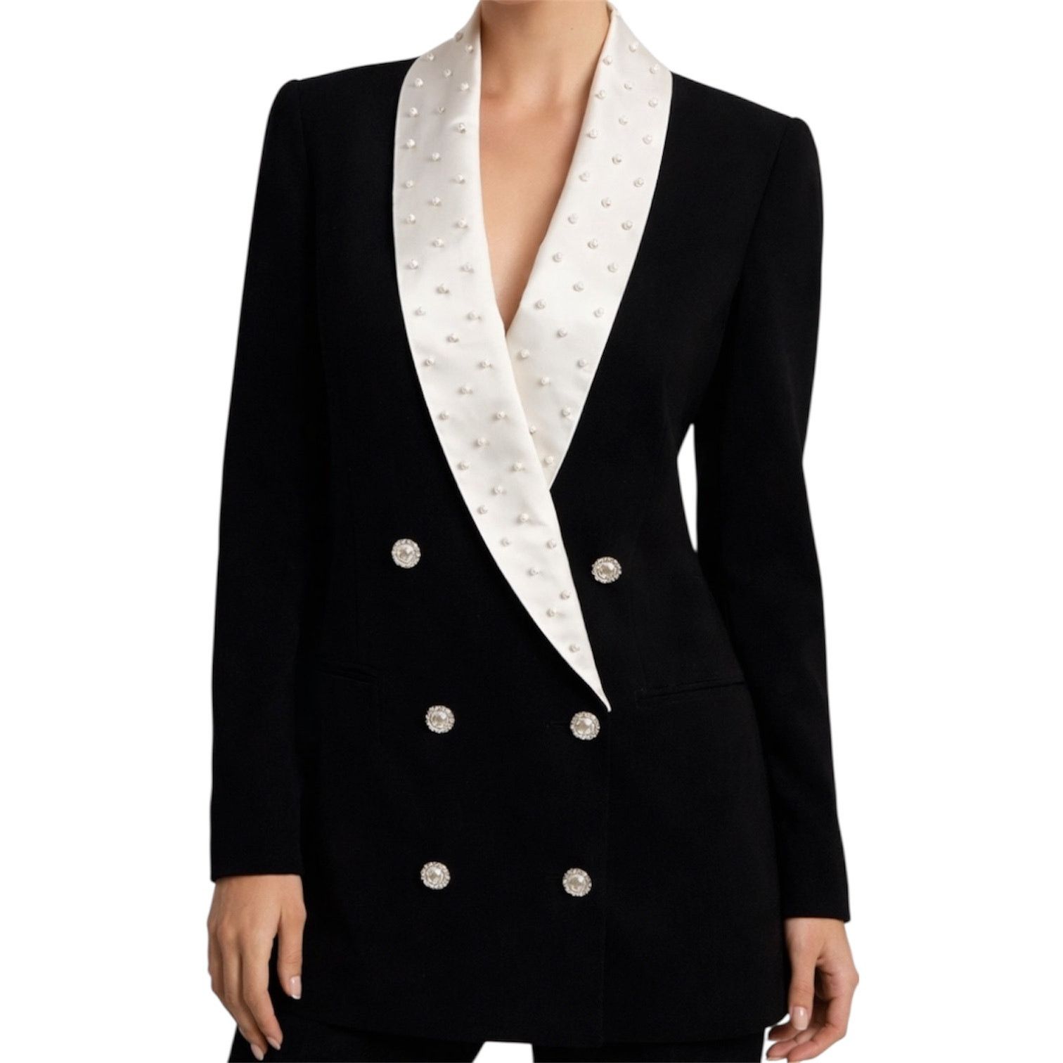 Vintage 80s Leslie Fay Double Breasted Jacket Pearl Shawl 10