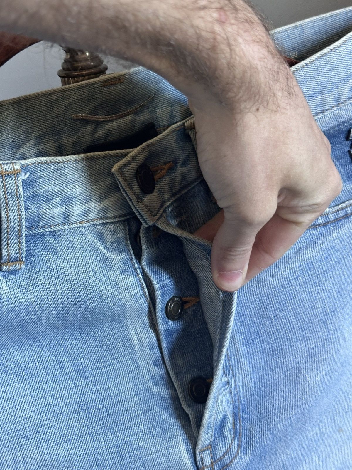 Saint Laurent Paris Japanese light wash logo stitched straight cropped jeans Size US 31 - 4 Thumbnail