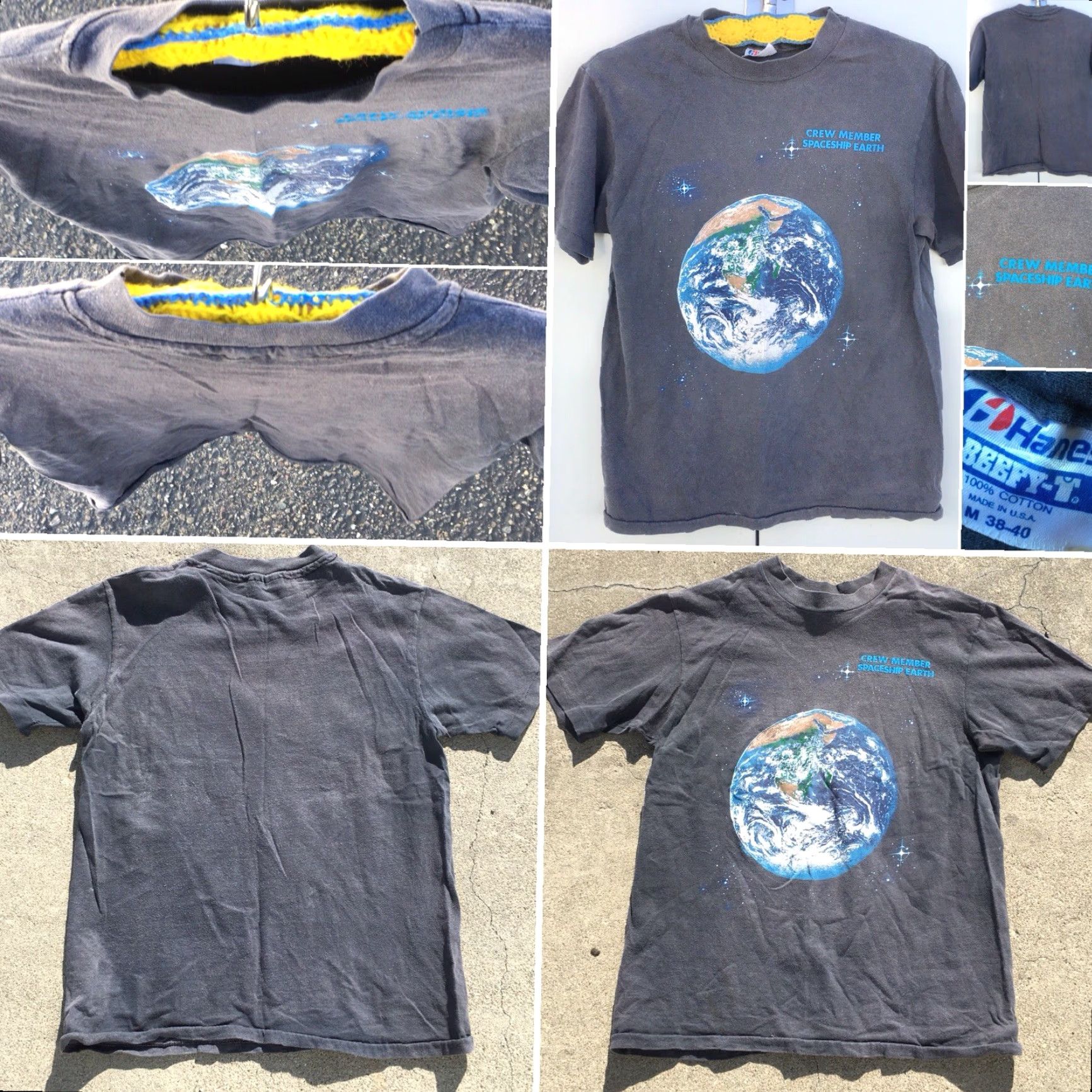 Hanes VINTAGE Hanes Graphic Tee Crew Member Spaceship Earth T-Shirt Made In USA M 38-40 Gray Mens Short Sleeve 100% Cotton Athletic Beachwear Shirt Size US M / EU 48-50 / 2 - 2 Thumbnail