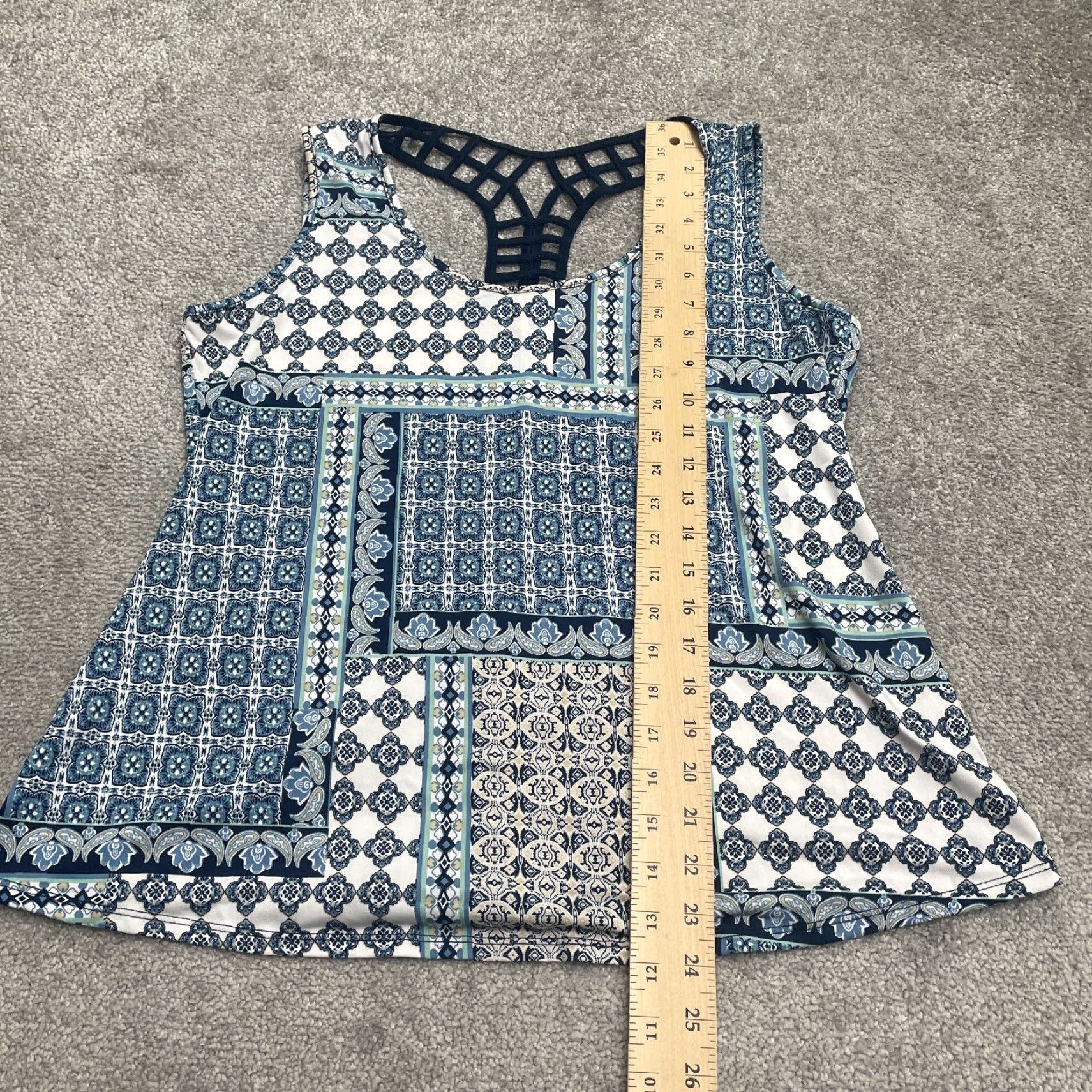 Vintage Perseption Concept Tank Top Women M Blue Geometric Racerback Sleeveless Casual Beach, Classic, Tropical Shirt Mens? Women Size M / US 6-8 / IT 42-44 - 5 Thumbnail