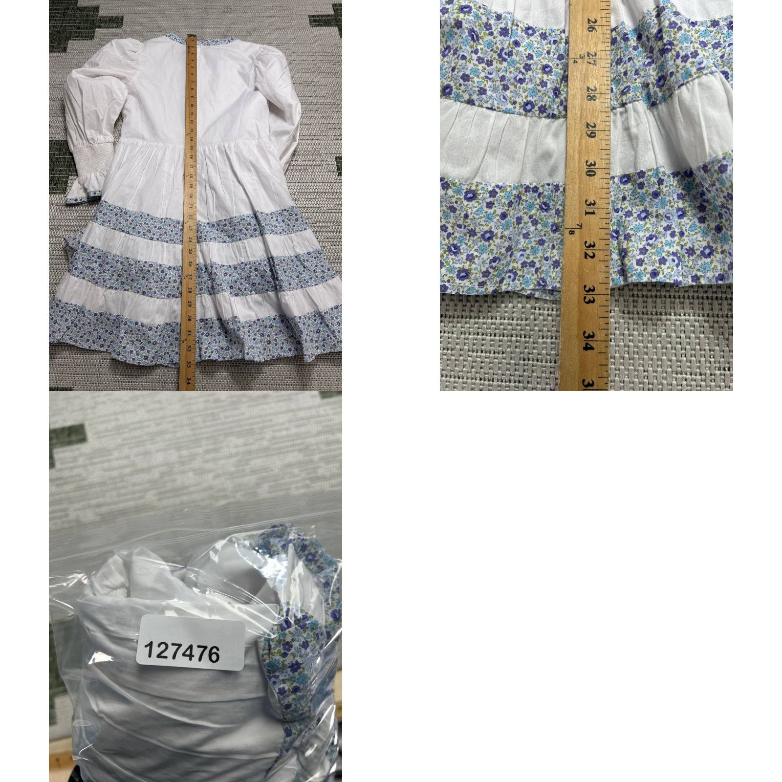Vintage Pomander Place Dress Womens XS White Blue Purple Floral Cotton Blouson A-Line Short Sleeve Round Neck Zip Casual Gentlewoman Womens Size XS / US 0-2 / IT 36-38 - 9 Thumbnail