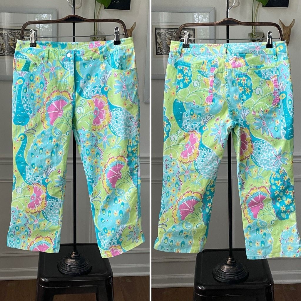 Lilly Pulitzer Lilly Pulitzer White Label Southern Belle Peacock Print Crop Size 30" / US 8 / IT 44 - 1 Thumbnail