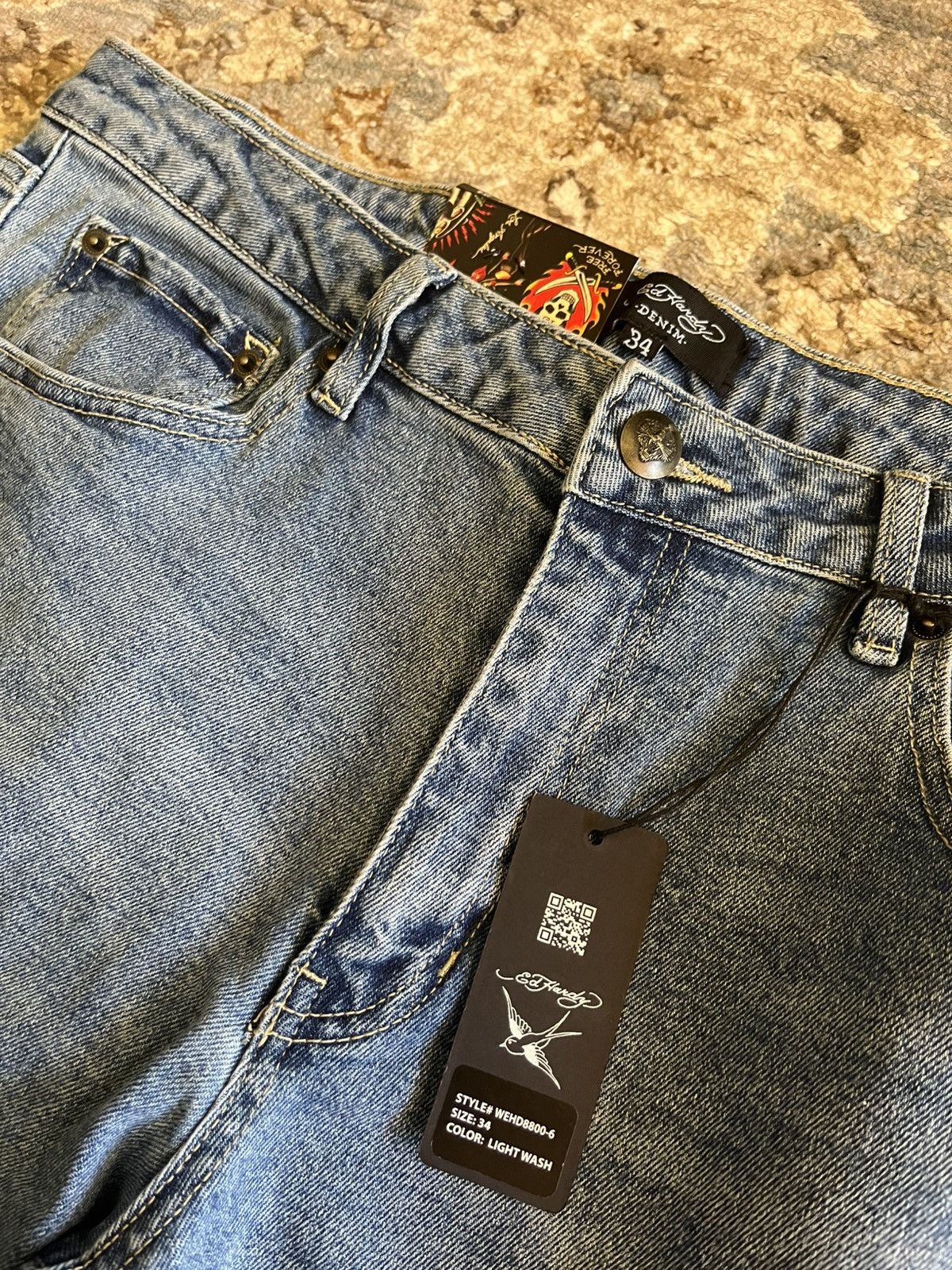 Ed Hardy GRAPHIC BUTTERFLY SKULL LOW RISE BOOTCUT JEANS 34x32 Size 34" / US 12 / IT 48 - 3 Thumbnail