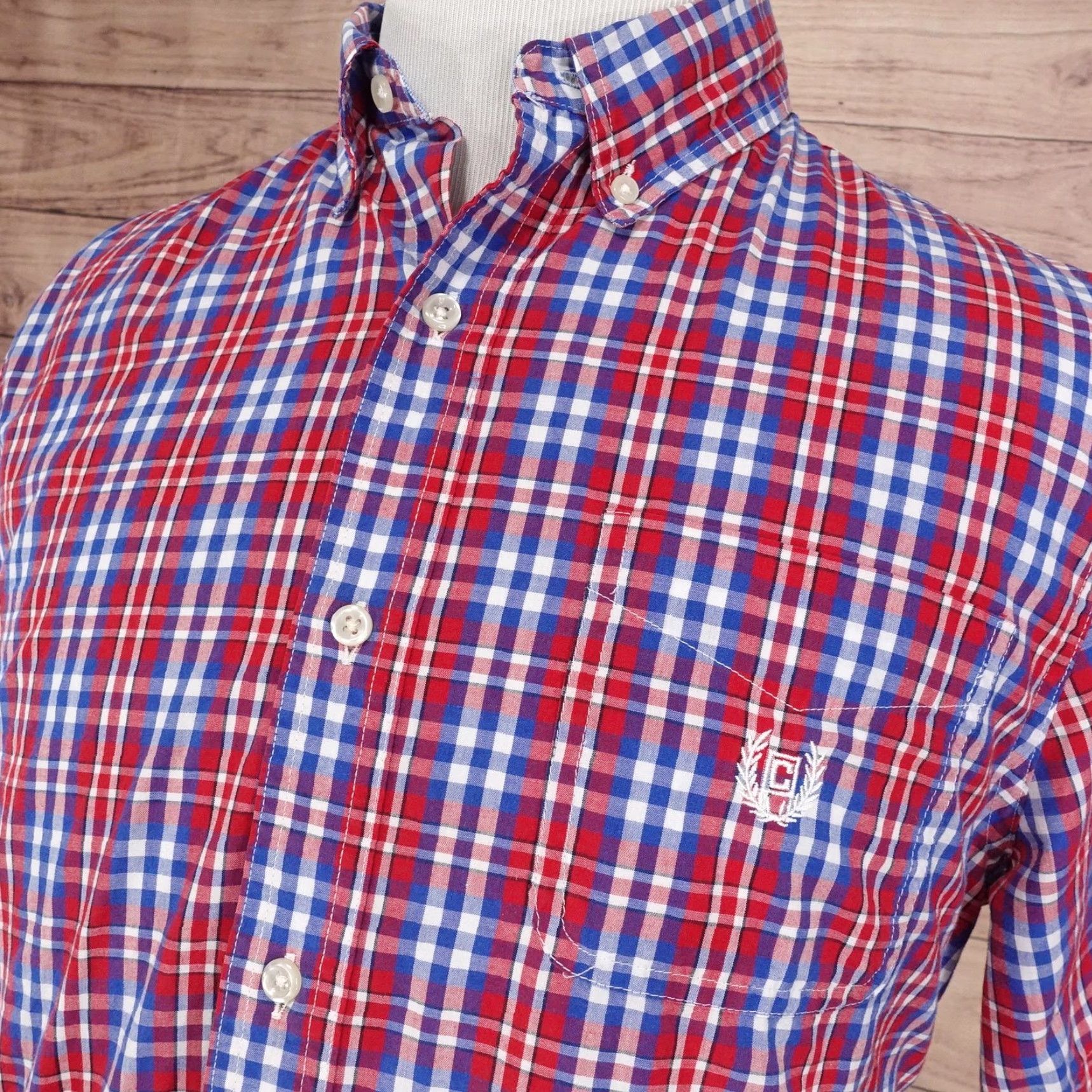 Chaps Chaps Shirt Mens Large Red Blue Plaid Short Sleeve Button Down Easy Care Pocket Shirt Big Crest Embroidered Check 60% cotton 40% polyester N/A? Size US L / EU 52-54 / 3 - 2 Thumbnail